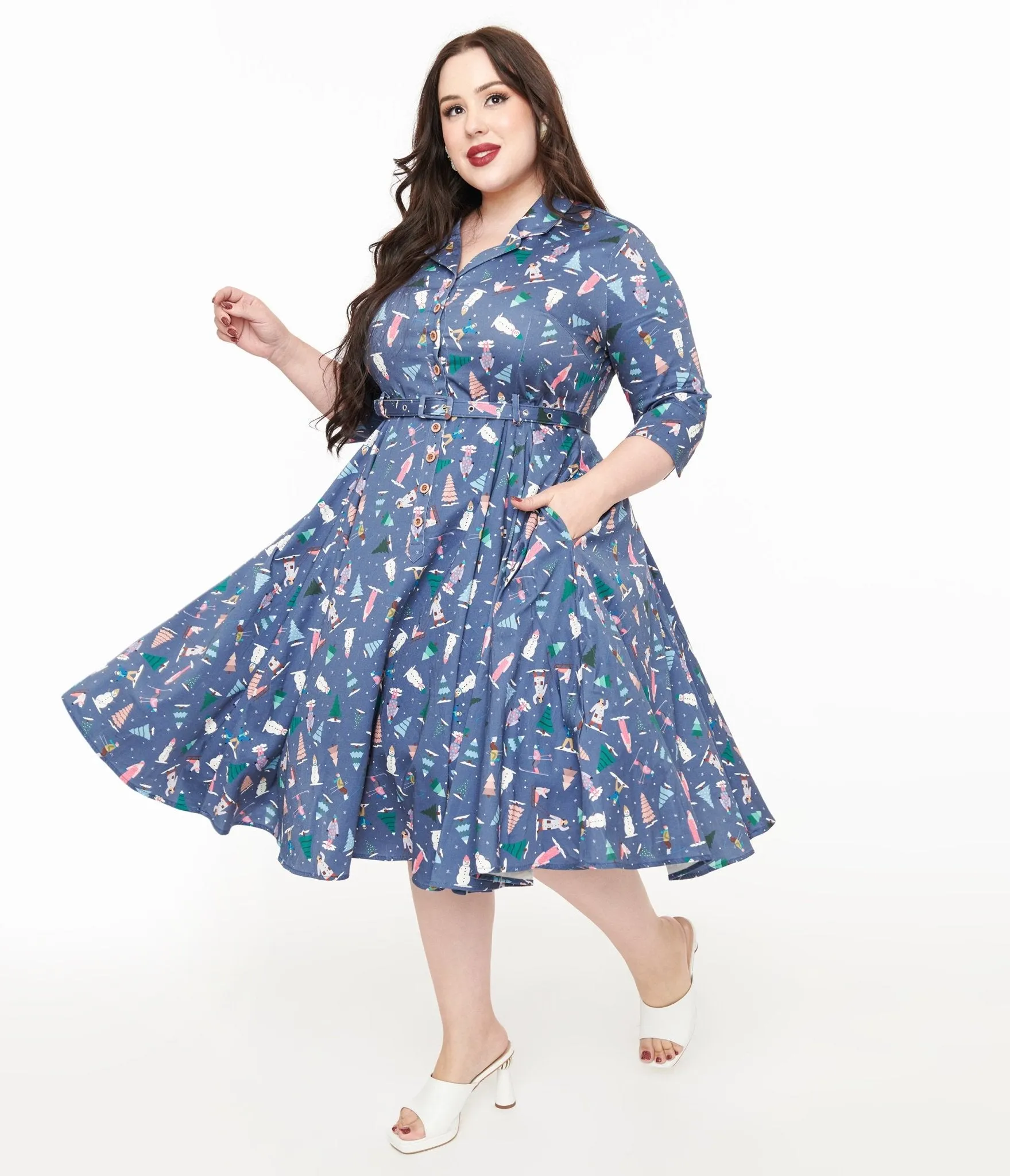 Royal Monk Plus Size 1940s Blue Ski Snow Season Midi Dress sold by Unique Vintage product image thumbnail 3