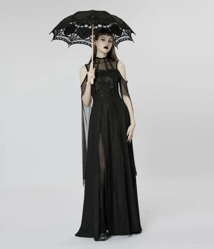 Gothic Black Lace Cotton Parasol sold by Unique Vintage
