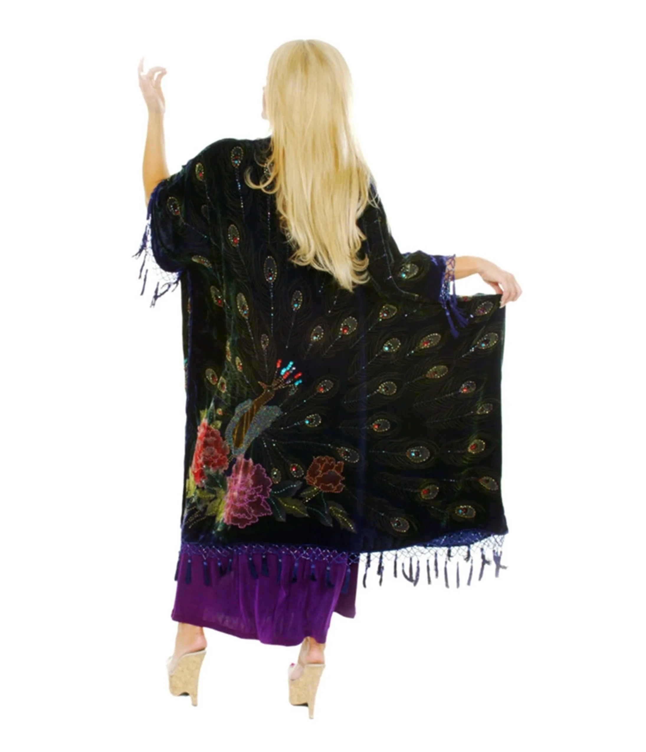 Western Fashion Black Peacock Caftan sold by Unique Vintage
