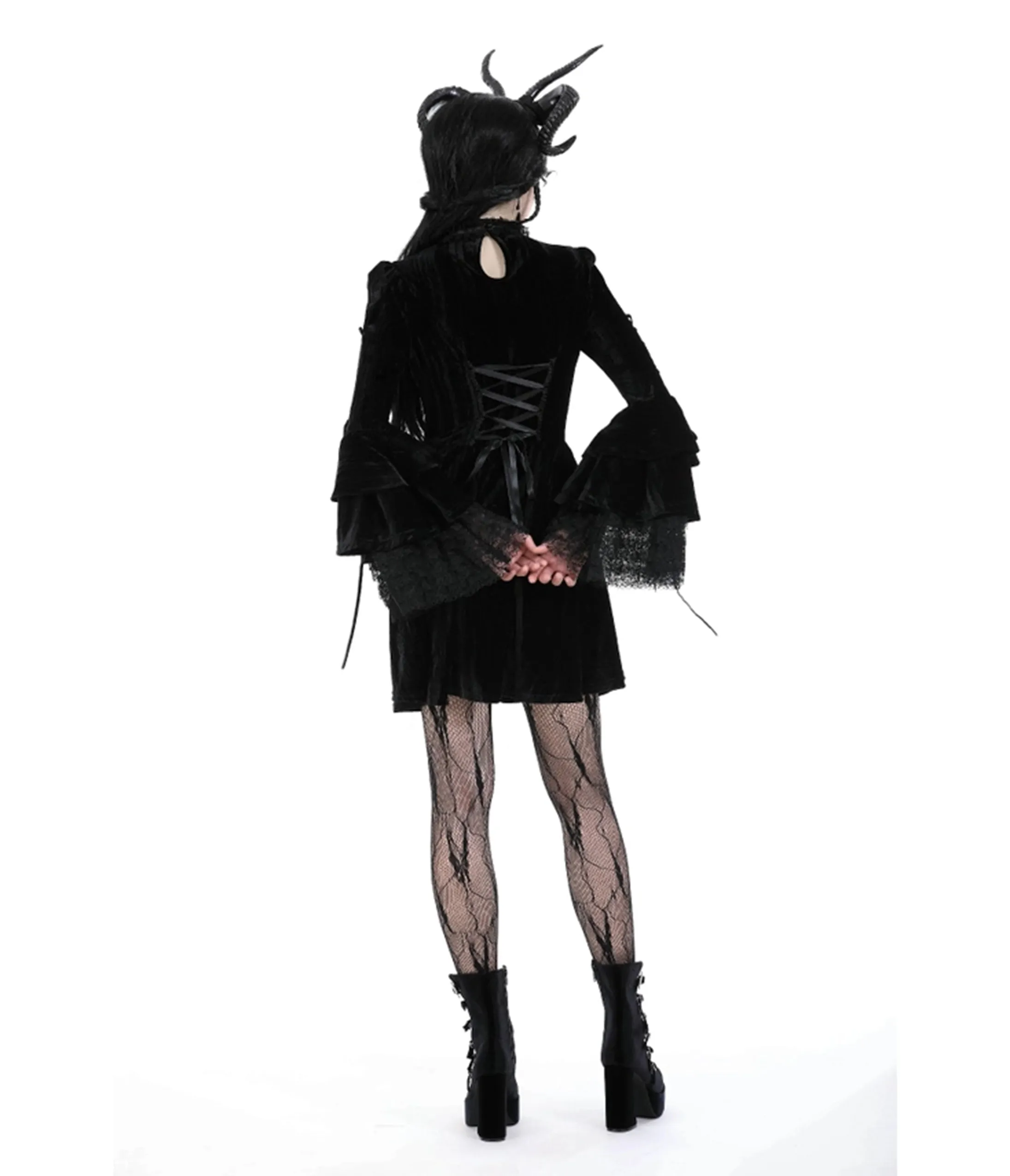 Black Gothic Cross Bell Sleeve Velvet Mini Dress sold by Unique Vintage product image thumbnail 2