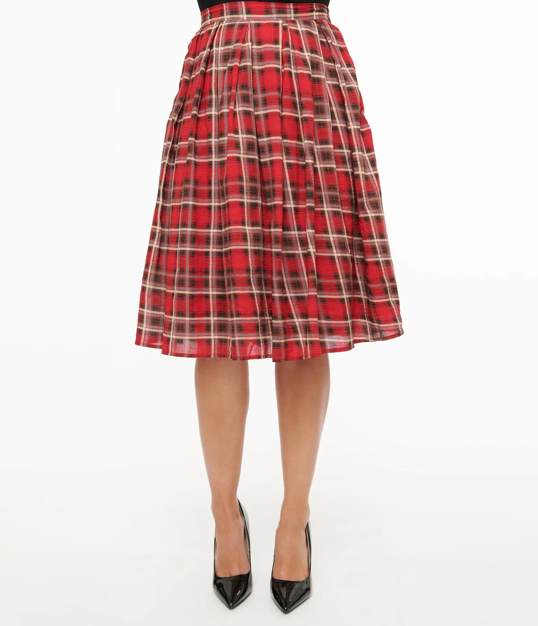 Red Plaid Fit & Flare Cotton Skirt sold by Unique Vintage product image thumbnail 2