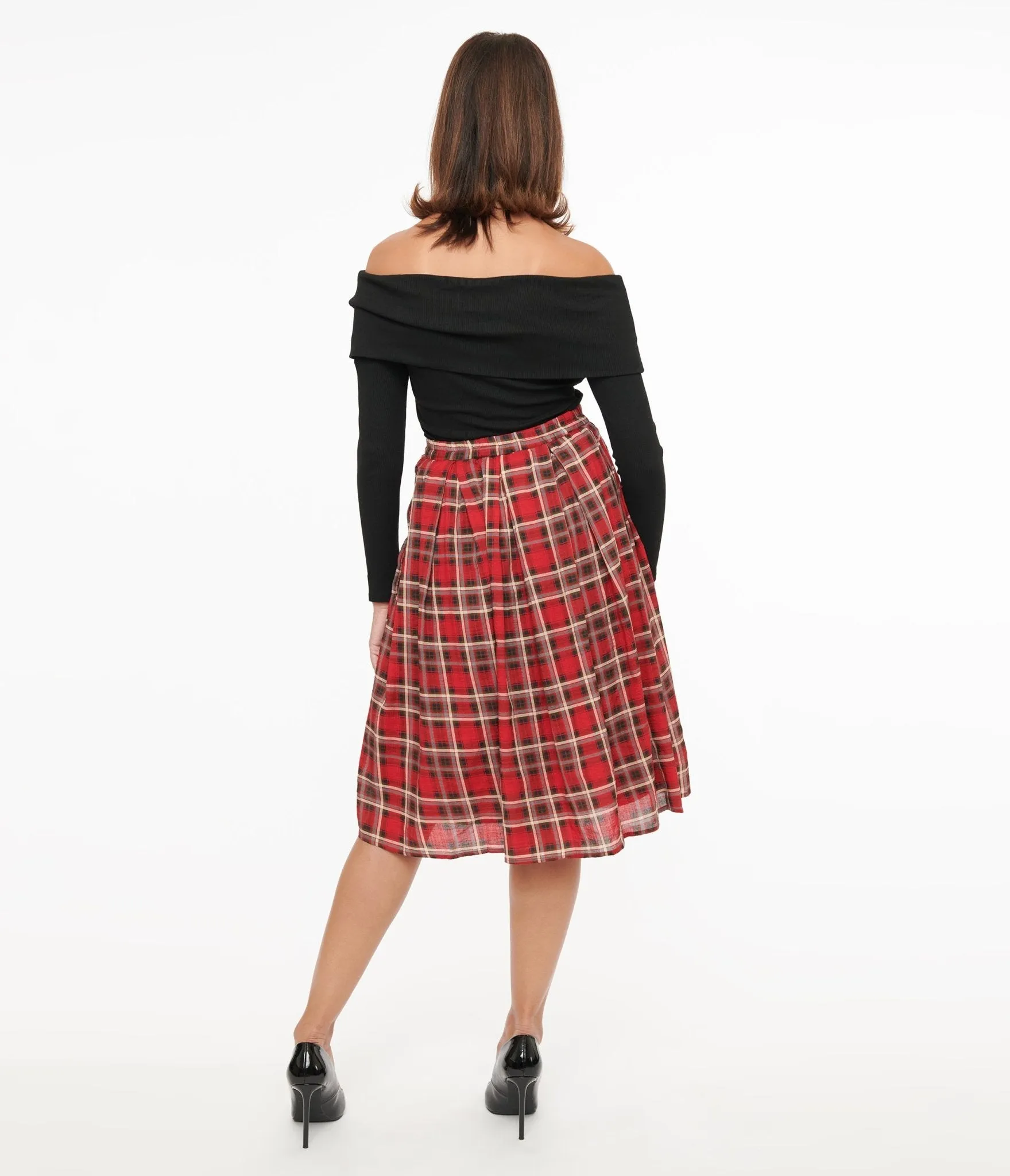 Red Plaid Fit & Flare Cotton Skirt sold by Unique Vintage product image thumbnail 3