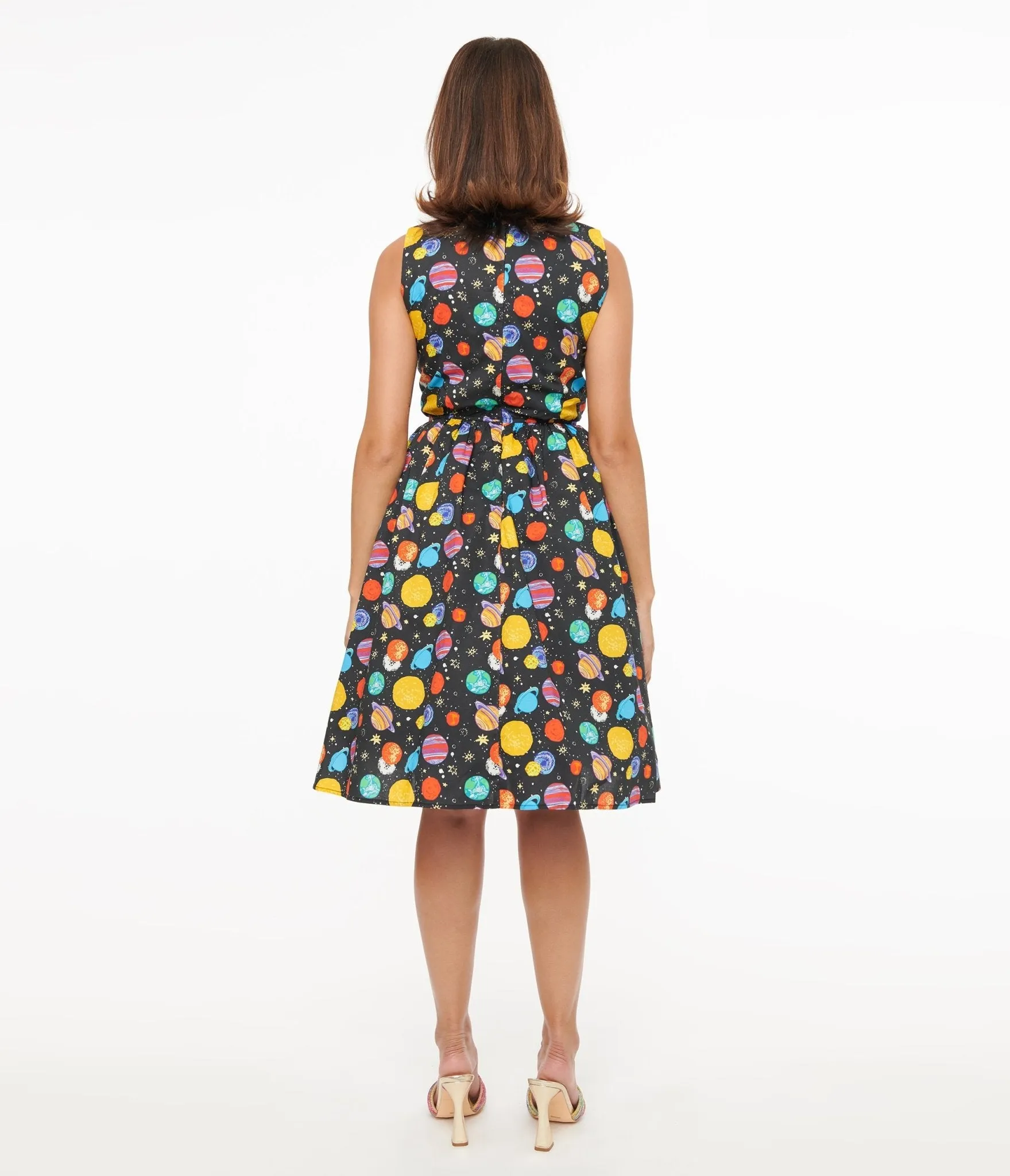 1950s Black & Multicolor Planets Cotton Swing Dress sold by Unique Vintage product image thumbnail 2