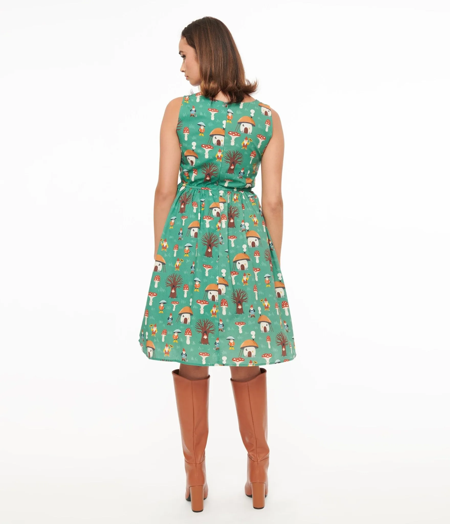 1950s Green Mushroom Cottage Cotton Swing Dress sold by Unique Vintage product image thumbnail 3