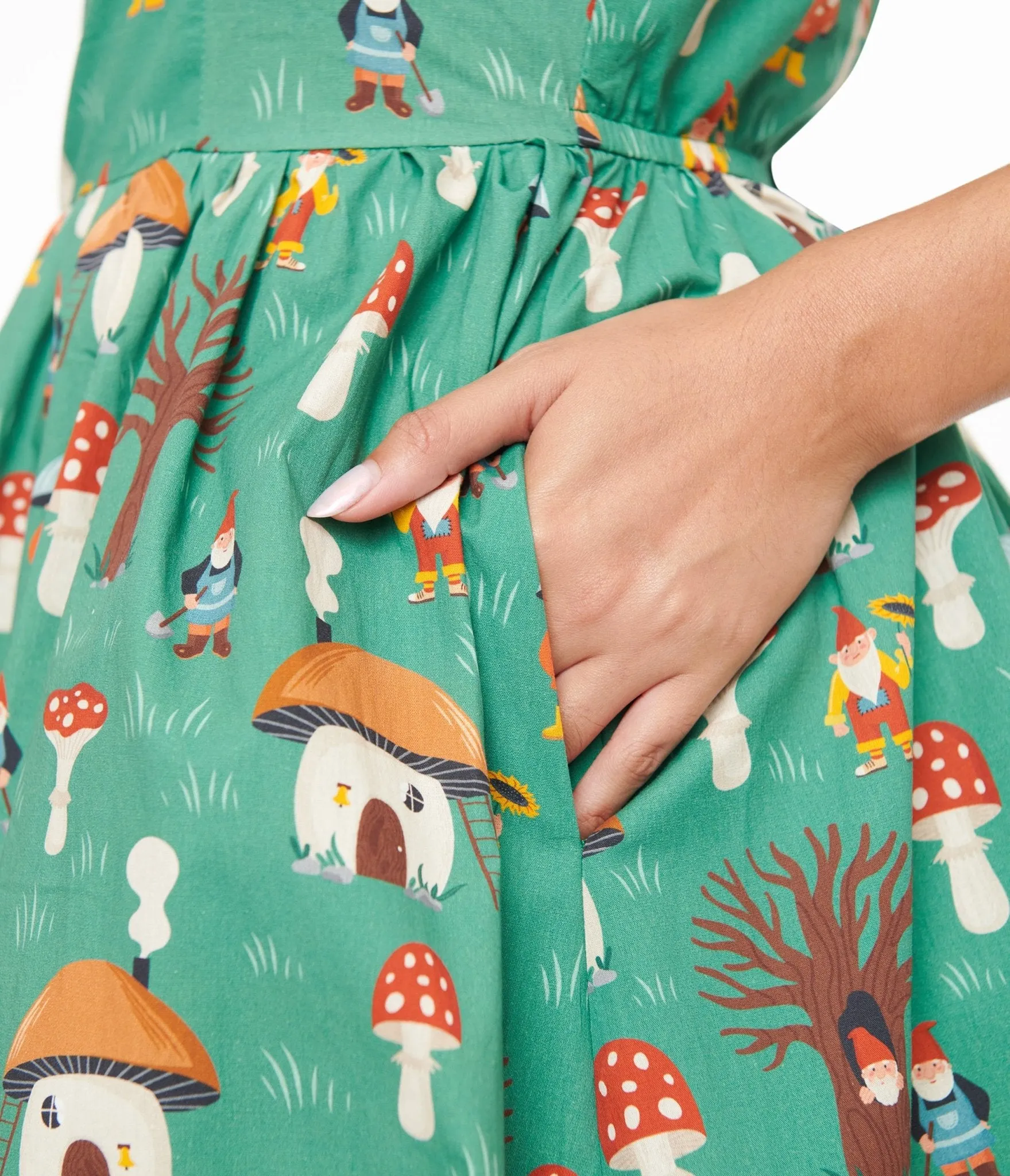 1950s Green Mushroom Cottage Cotton Swing Dress sold by Unique Vintage product image thumbnail 2