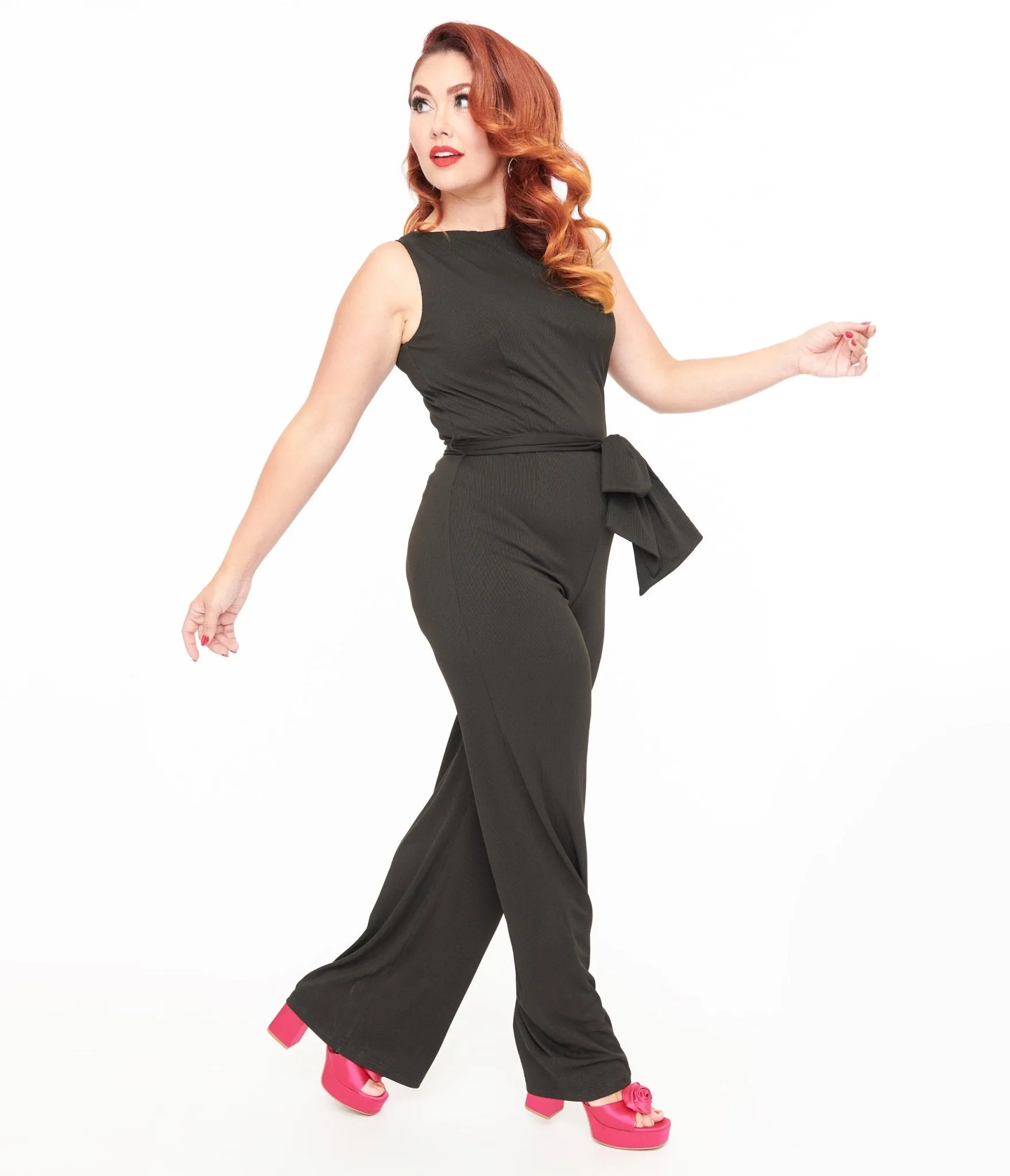 Unique Vintage 1950s Black Boat Neck Jumpsuit sold by Unique Vintage