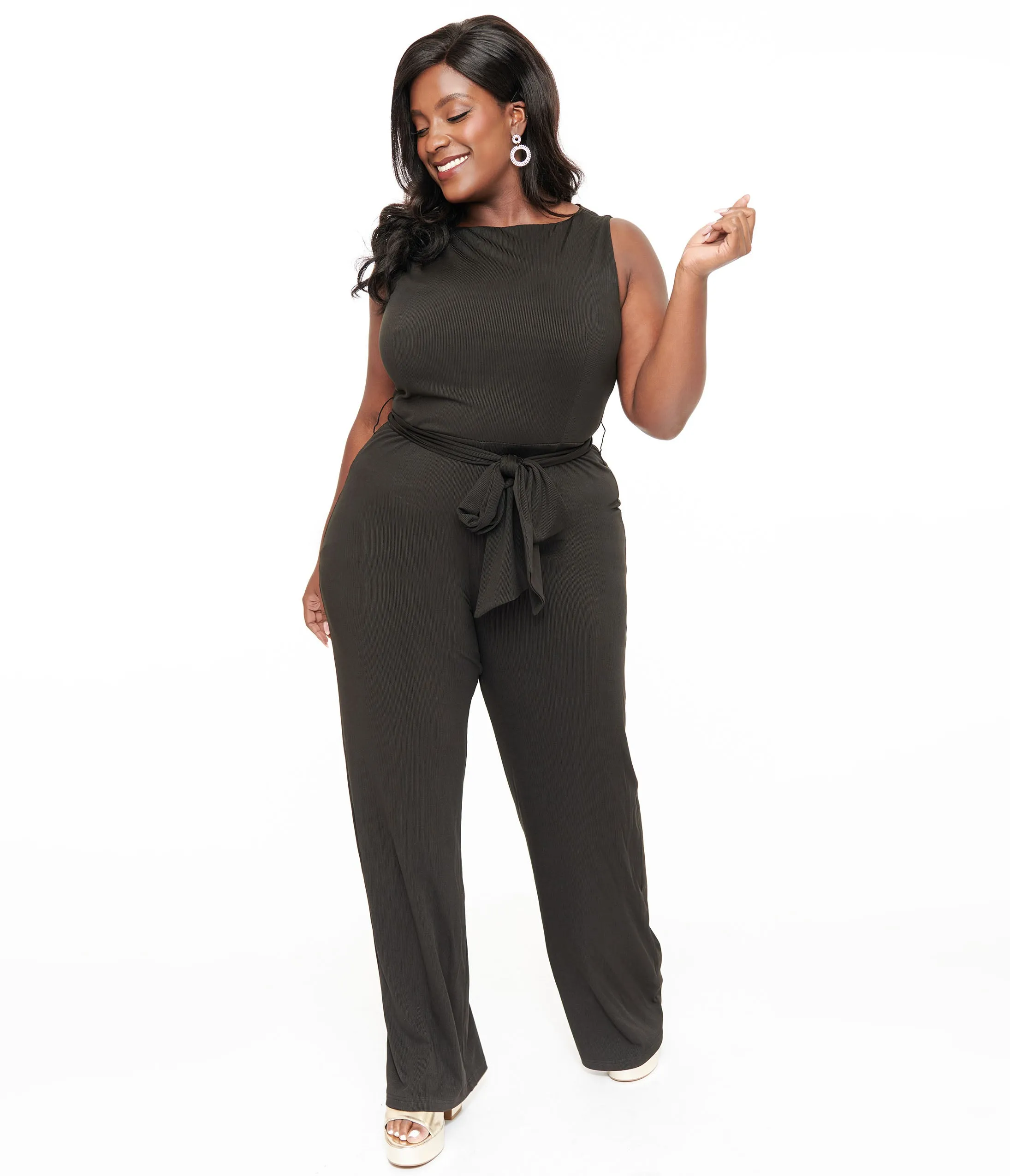 Unique Vintage Plus Size 1950s Black Boat Neck Jumpsuit sold by Unique Vintage