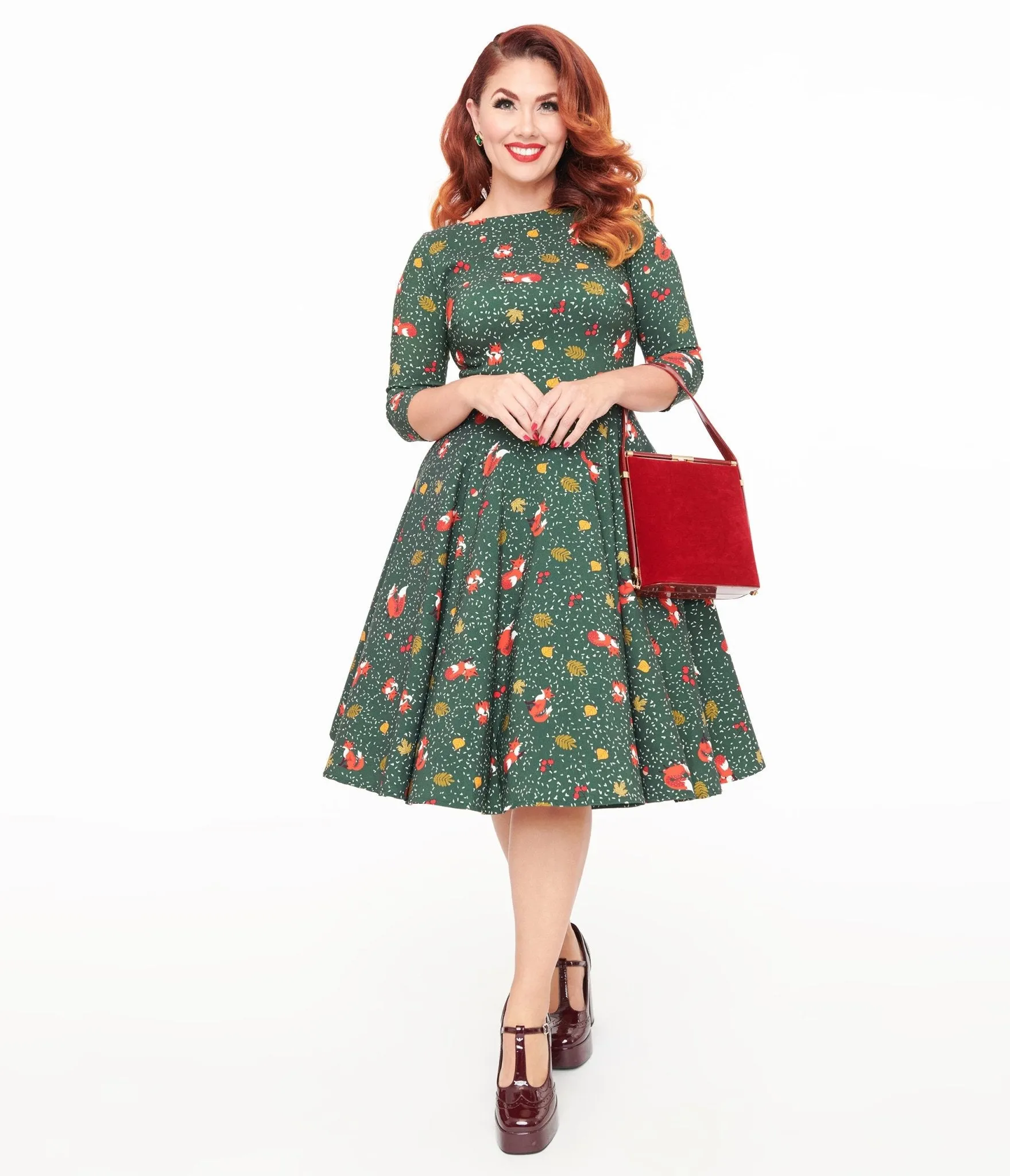 Unique Vintage 1950s Green Winter Fox Devon Swing Dress sold by Unique Vintage