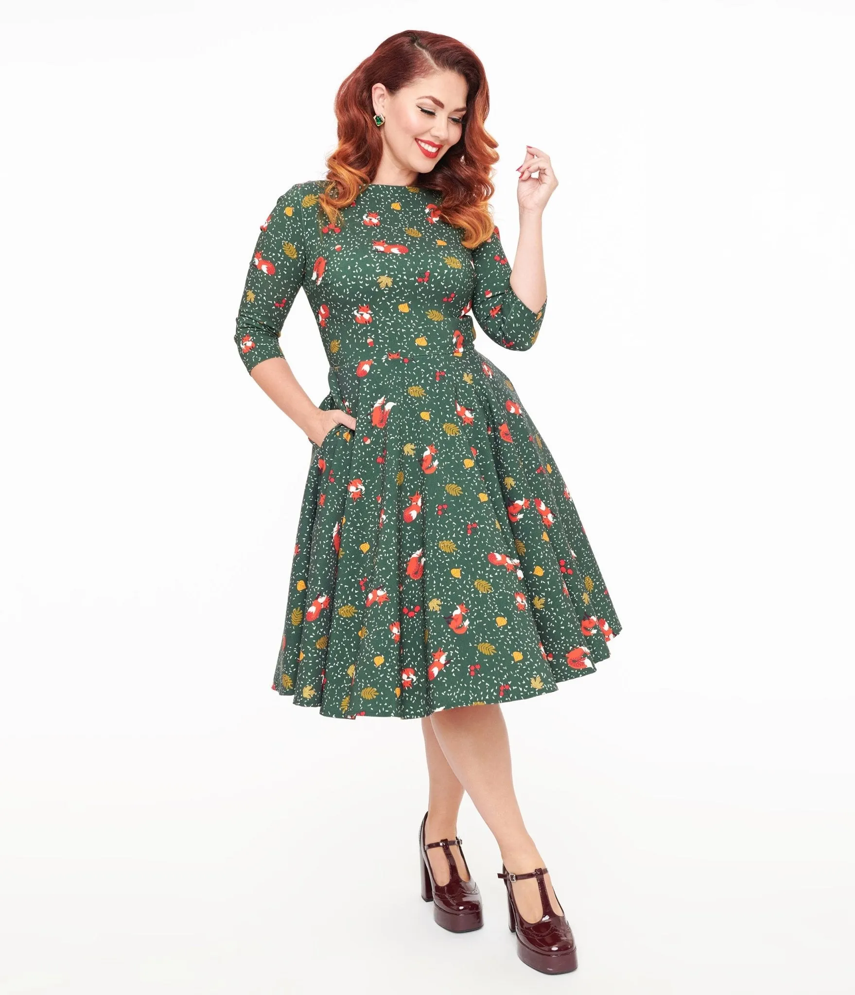 Unique Vintage 1950s Green Winter Fox Devon Swing Dress sold by Unique Vintage product image thumbnail 3