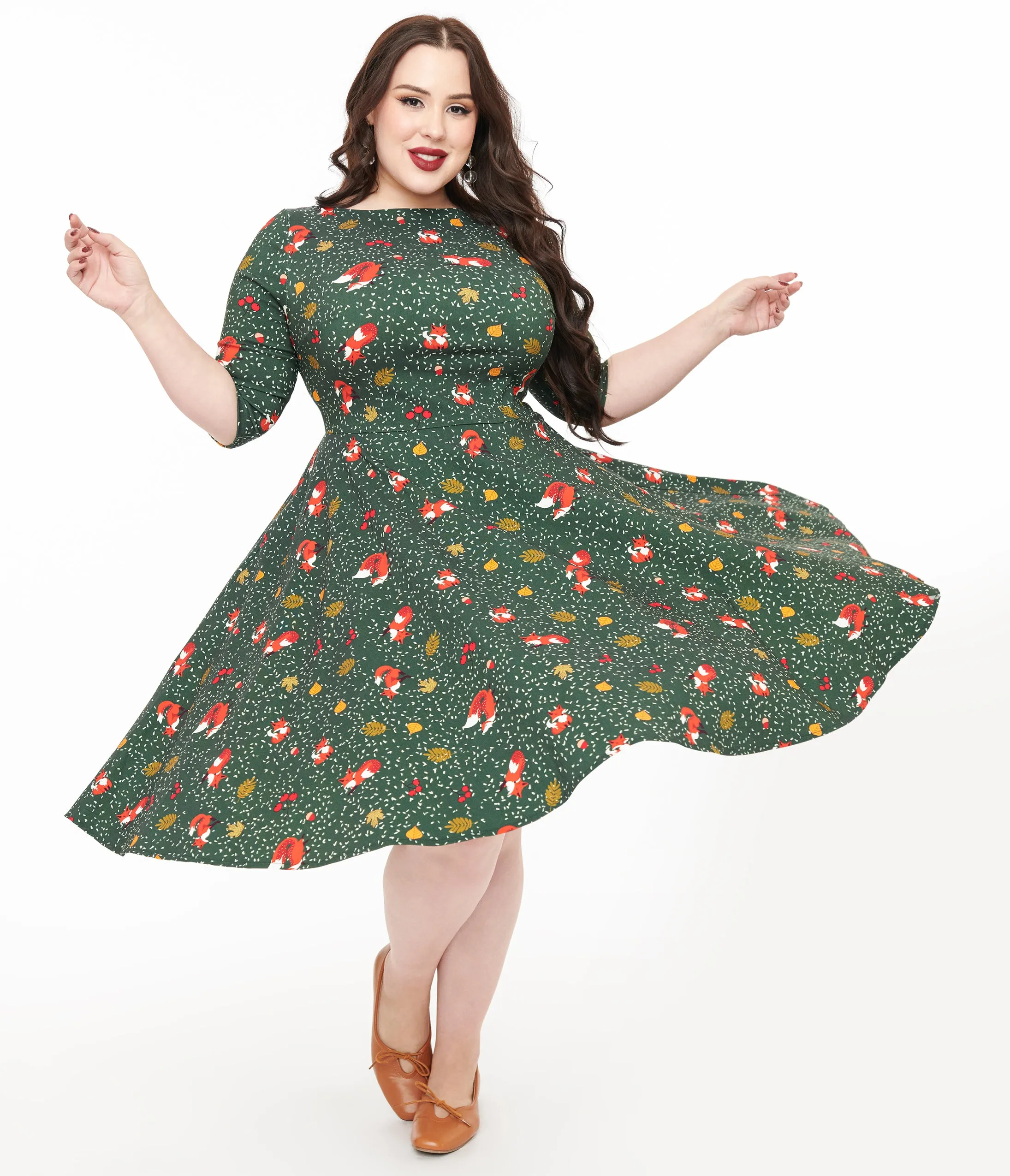 Unique Vintage Plus Size 1950s Green Winter Fox Devon Swing Dress sold by Unique Vintage