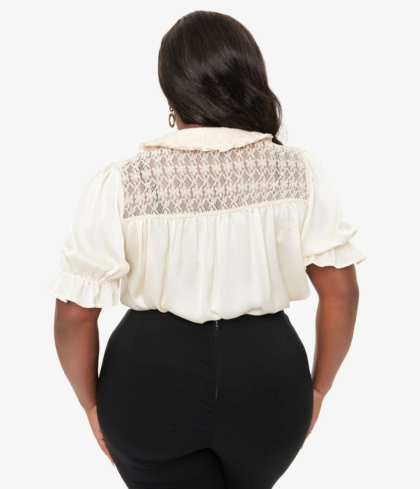 Smak Parlour Plus Size 1960s Ivory Lace Puff Sleeve Blouse sold by Unique Vintage product image thumbnail 2