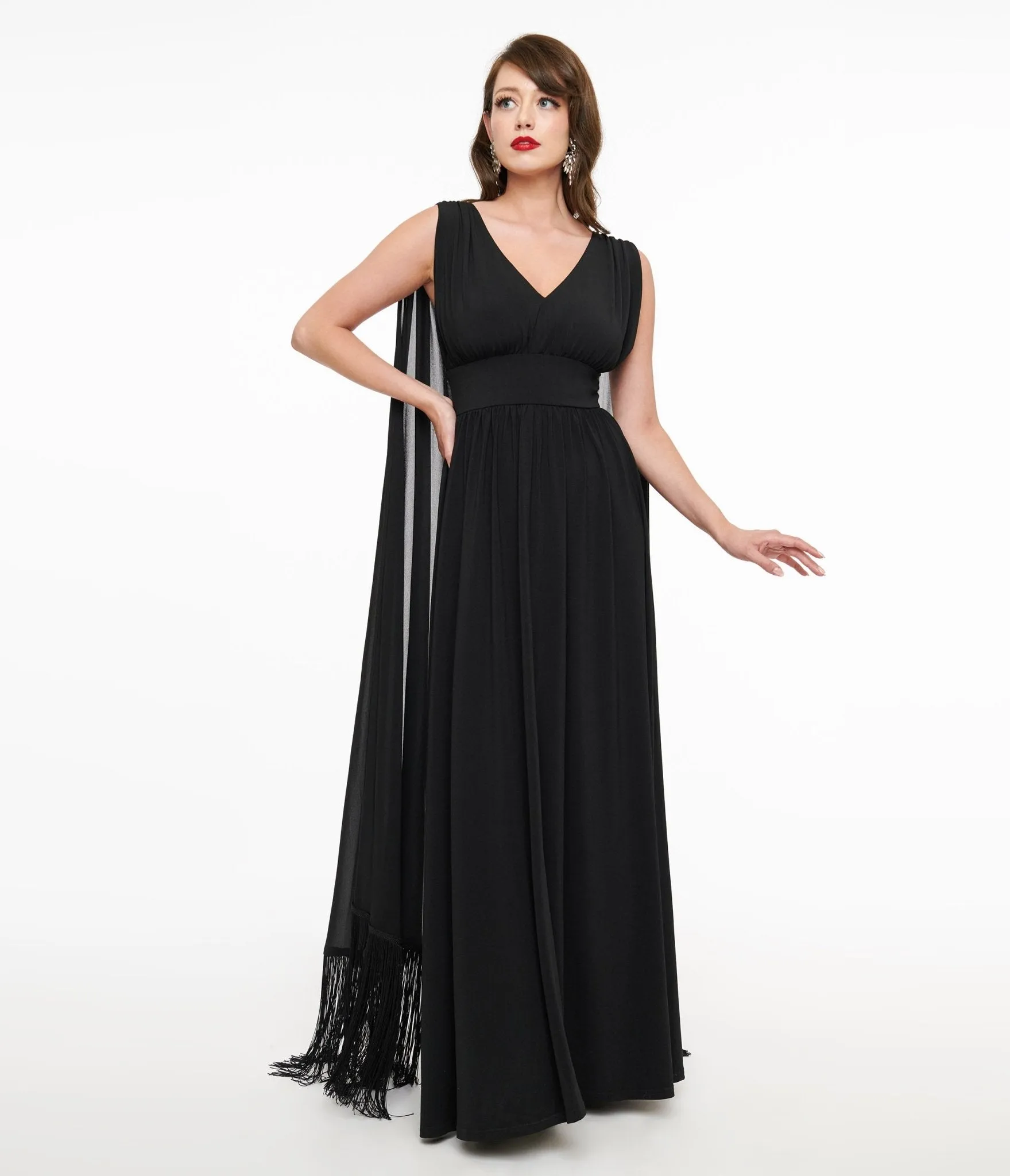 Smak Parlour 1970s Black Fringe Cape Maxi Dress sold by Unique Vintage product image thumbnail 3