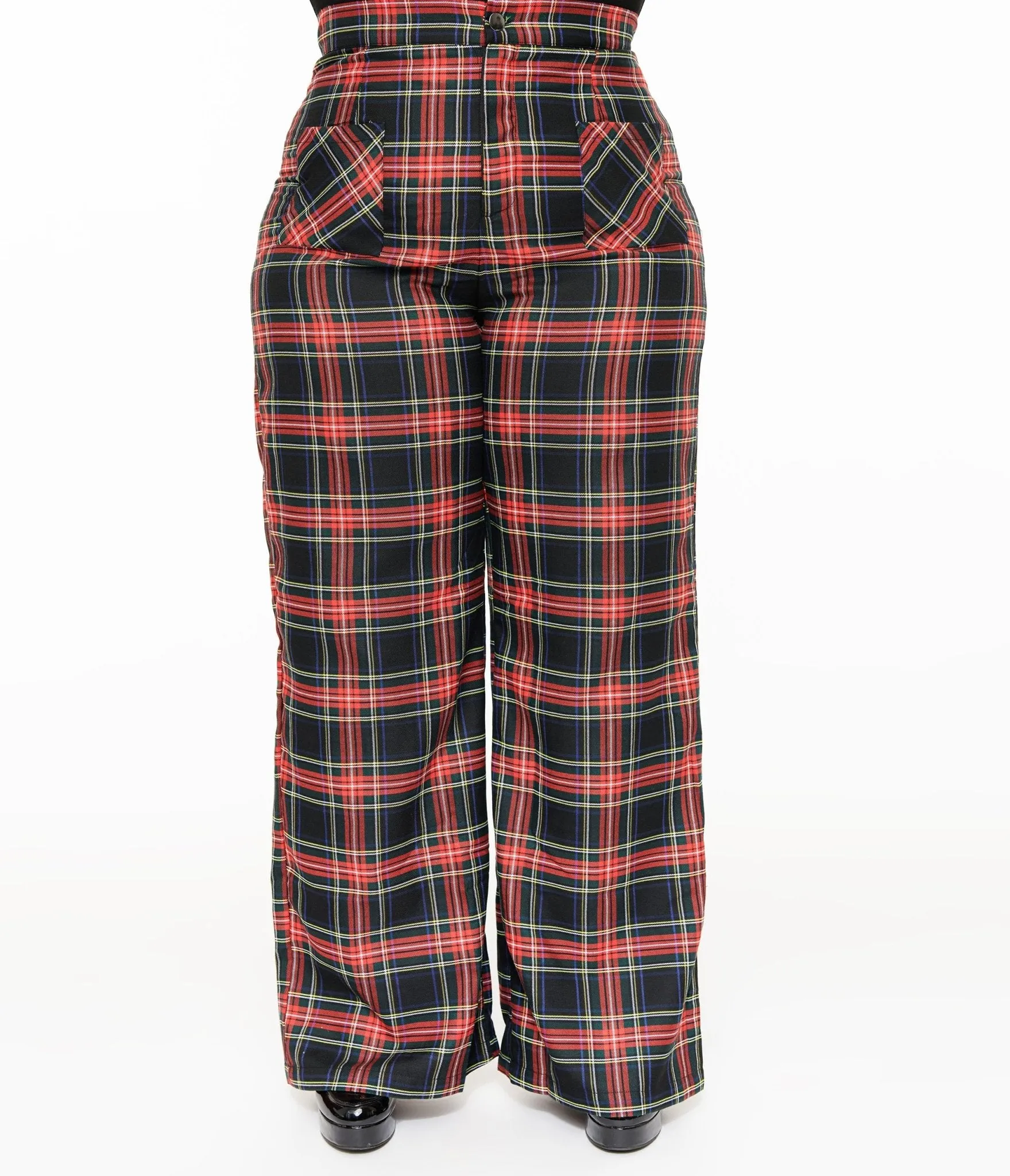 Smak Parlour Plus Size 1960s Black & Red Plaid Wide Leg Trousers sold by Unique Vintage product image thumbnail 2