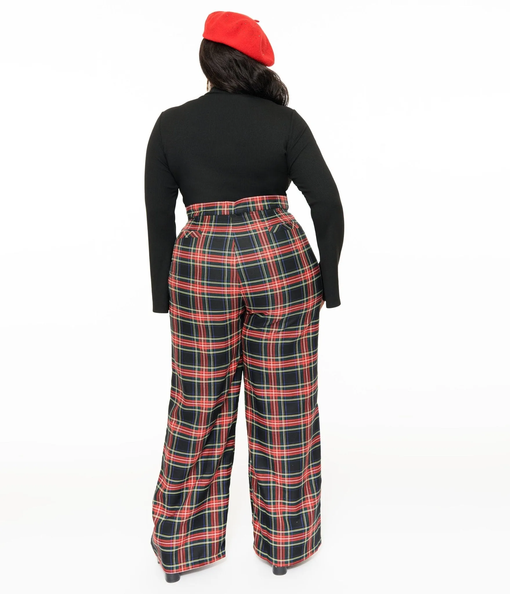Smak Parlour Plus Size 1960s Black & Red Plaid Wide Leg Trousers sold by Unique Vintage product image thumbnail 3