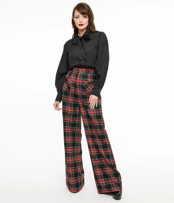 Smak Parlour 1960s Black & Red Plaid Wide Leg Trousers sold by Unique Vintage