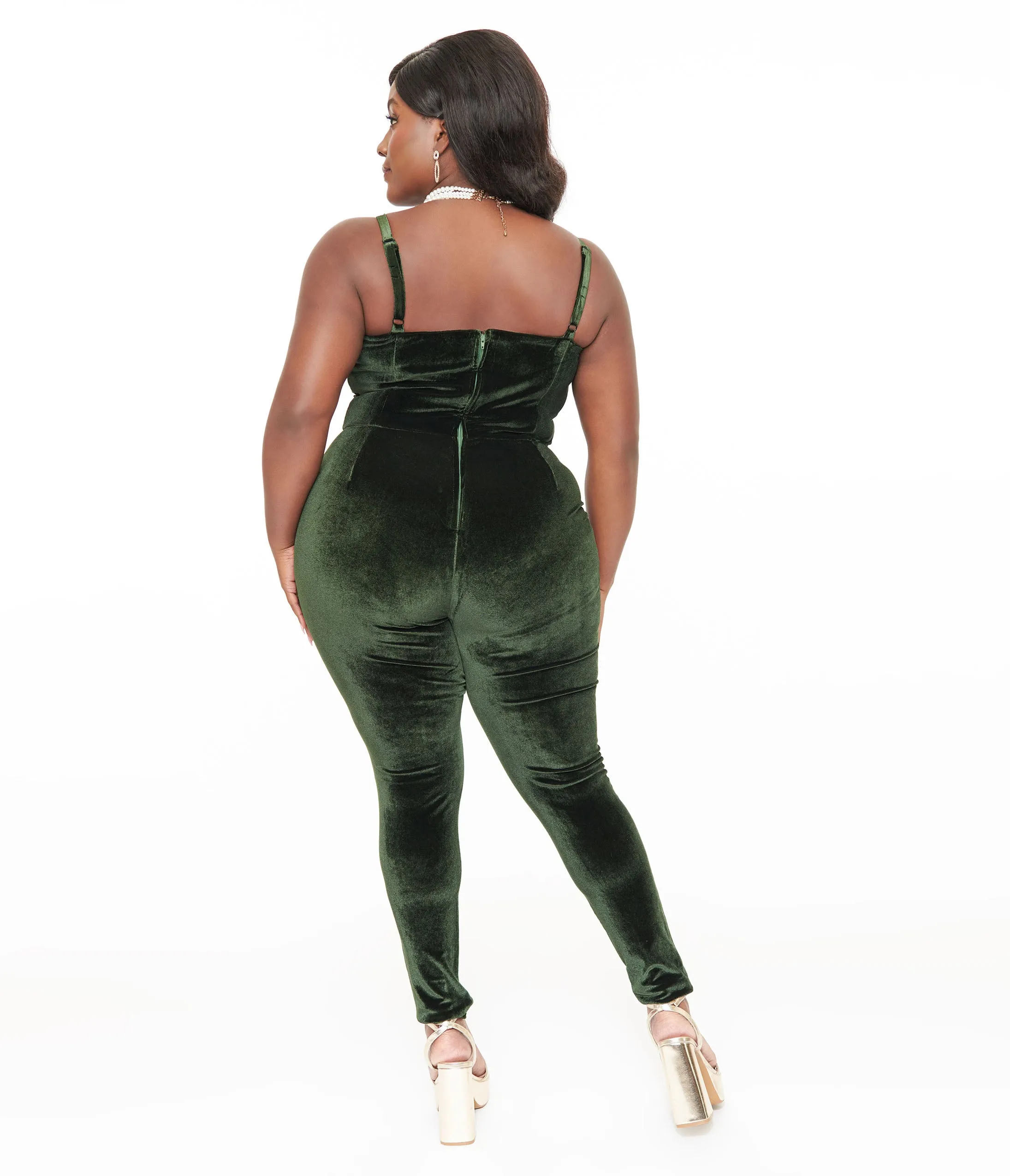 Unique Vintage Plus Size 1970s Dark Green Velvet Jumpsuit sold by Unique Vintage product image thumbnail 2