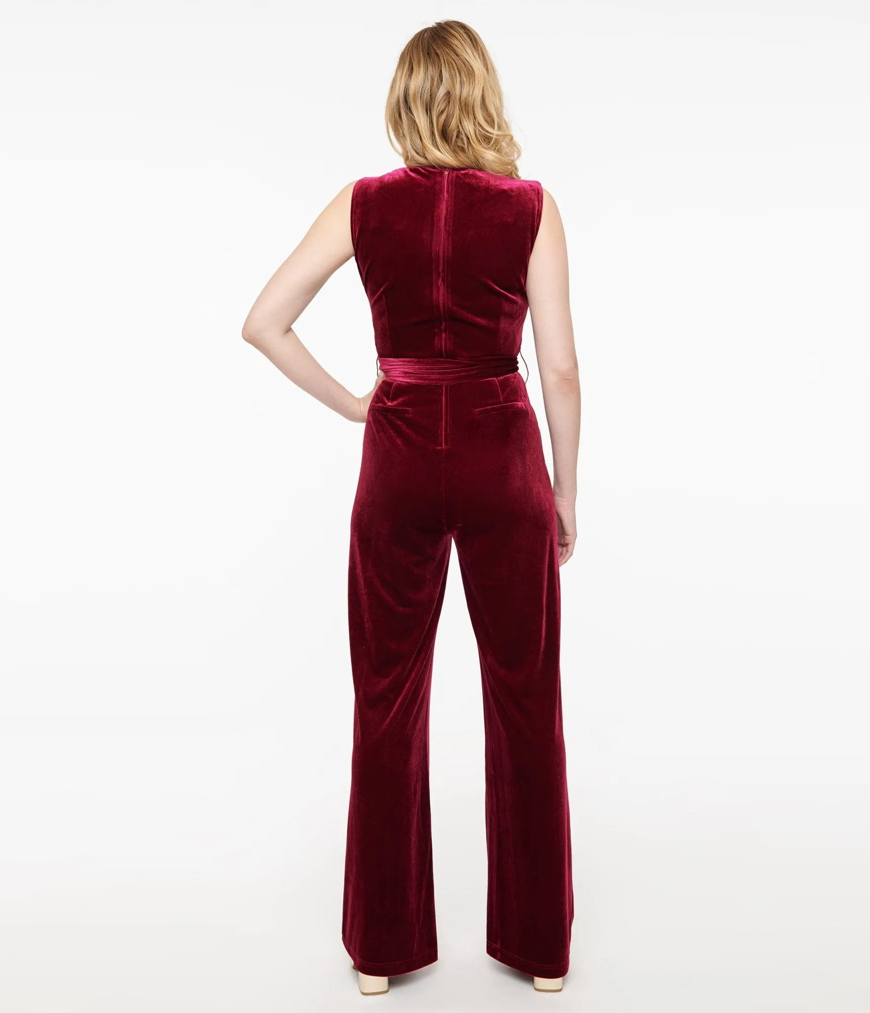 Unique Vintage 1950s Merlot Velvet Boat Neck Jumpsuit sold by Unique Vintage product image thumbnail 2