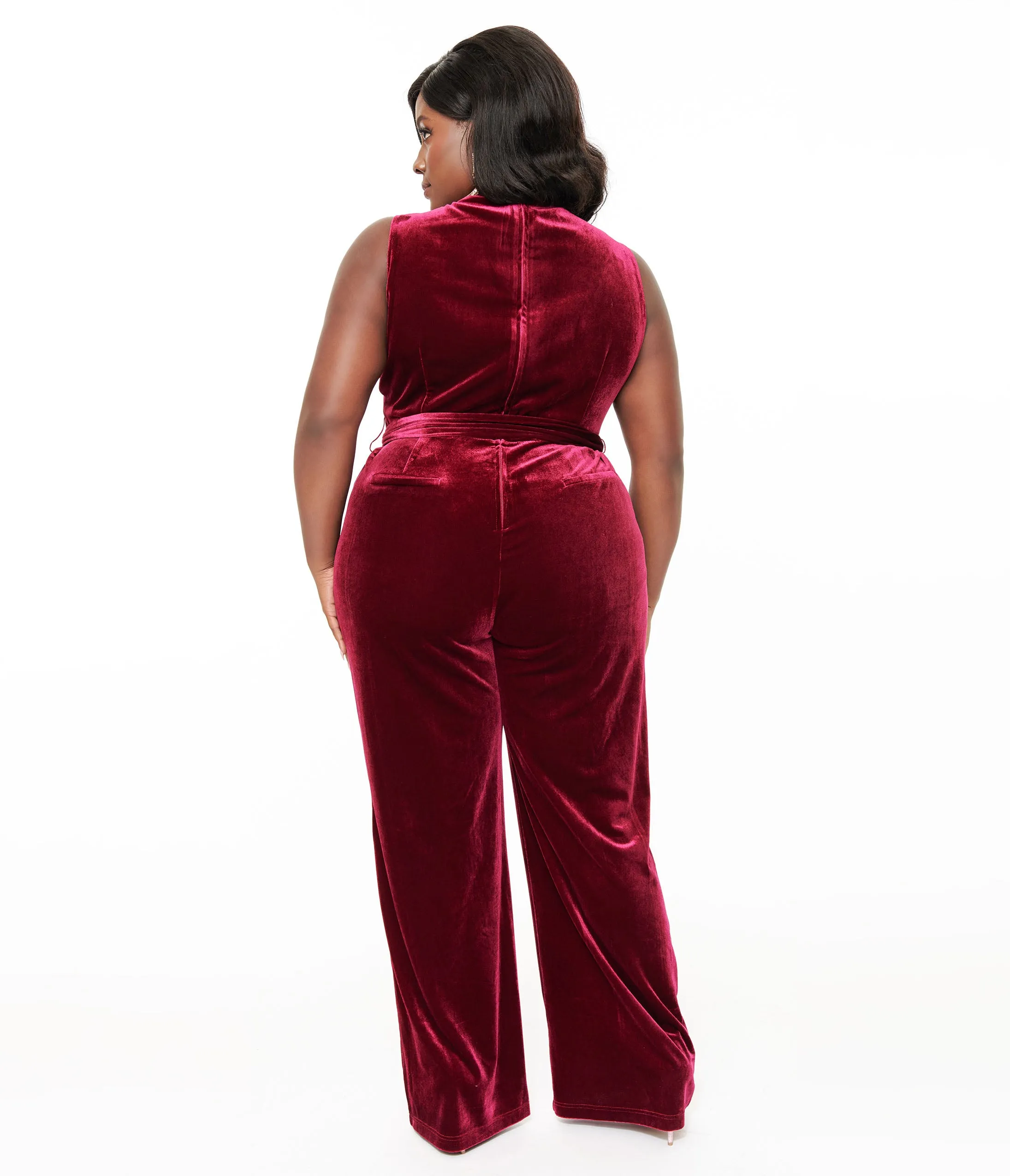 Unique Vintage Plus Size 1950s Merlot Velvet Boat Neck Jumpsuit sold by Unique Vintage product image thumbnail 2