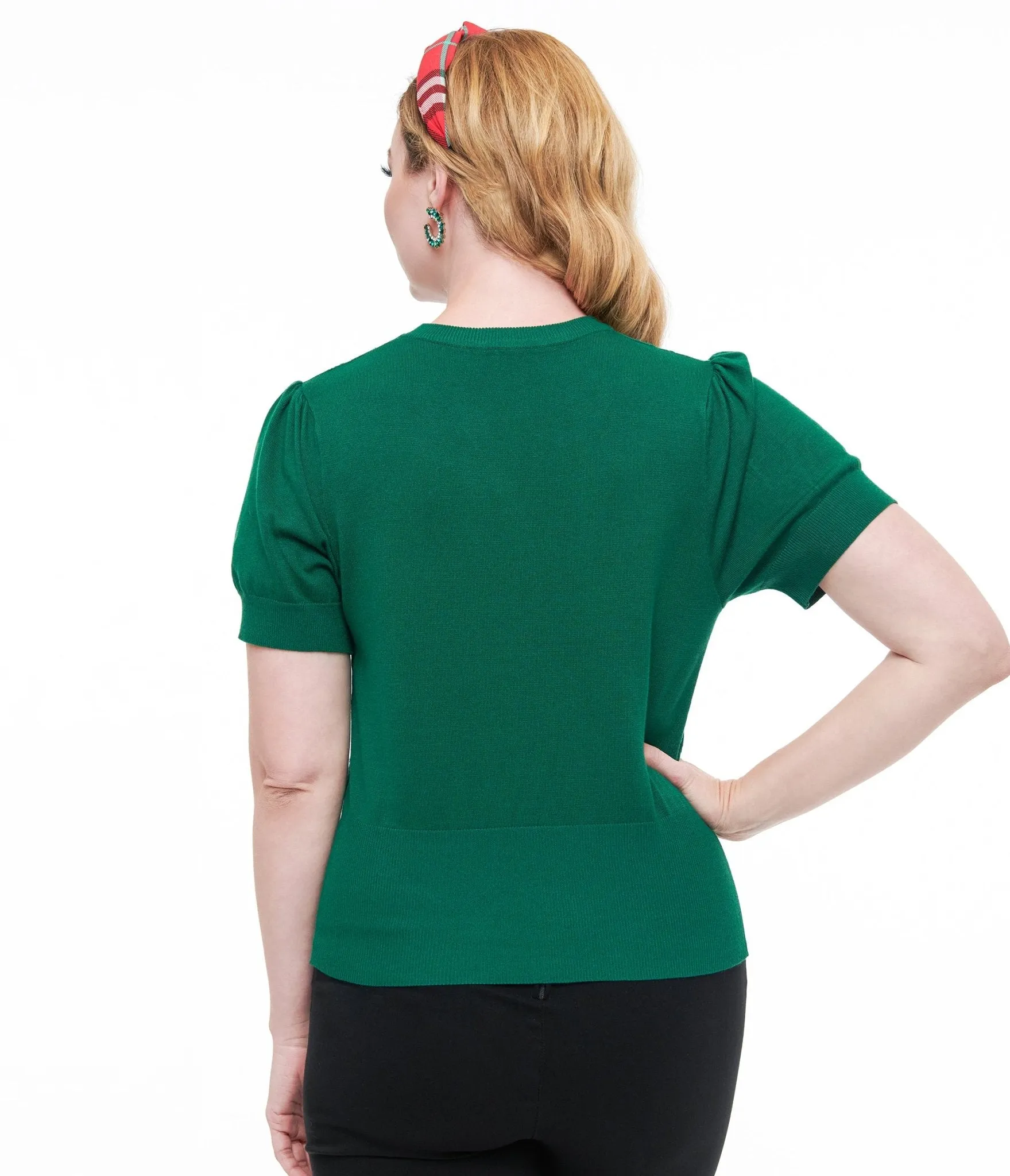 Unique Vintage 1950s Green Christmas Embroidered Sweater sold by Unique Vintage product image thumbnail 3