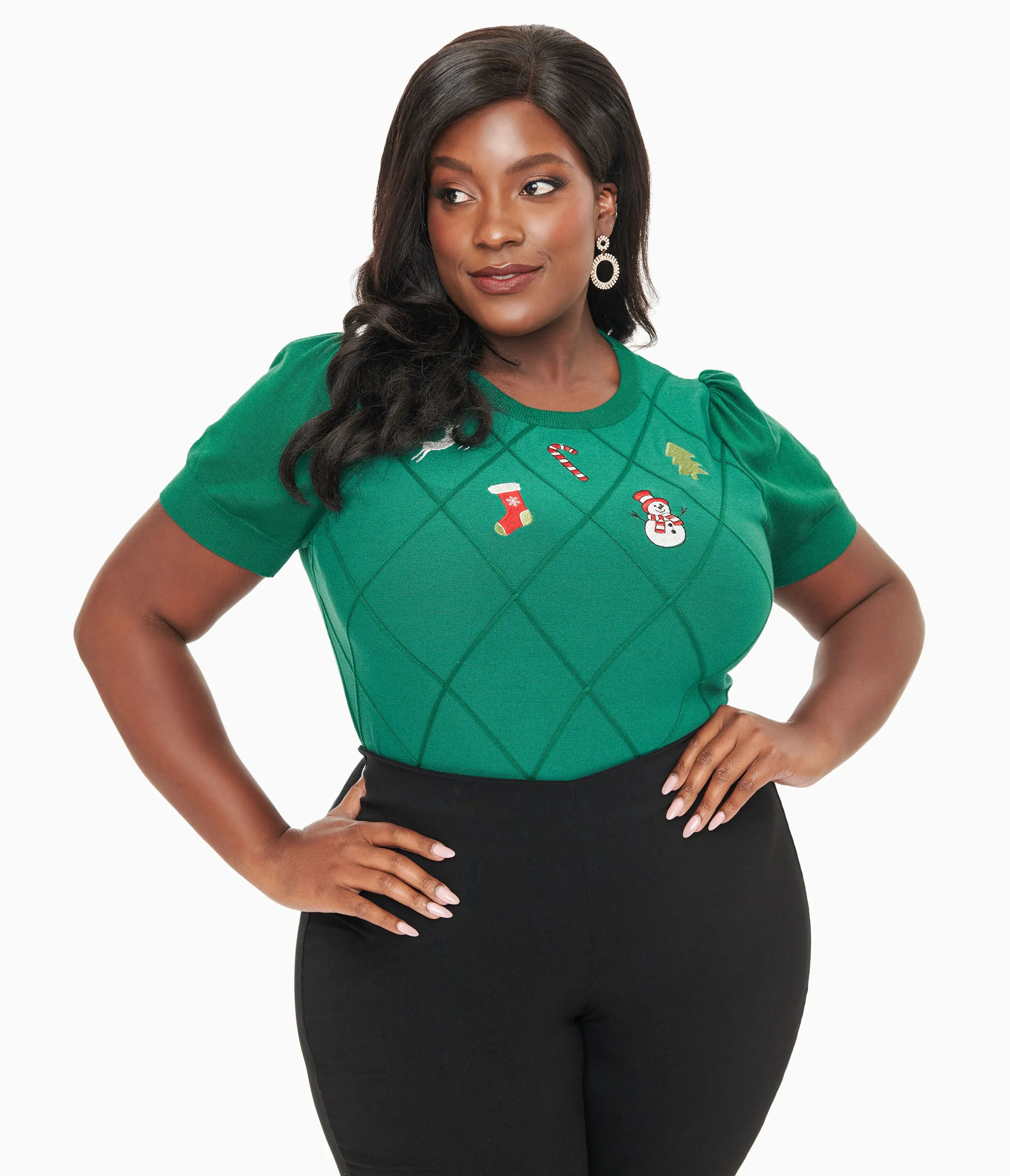 Unique Vintage Plus Size 1950s Green Christmas Embroidered Sweater sold by Unique Vintage