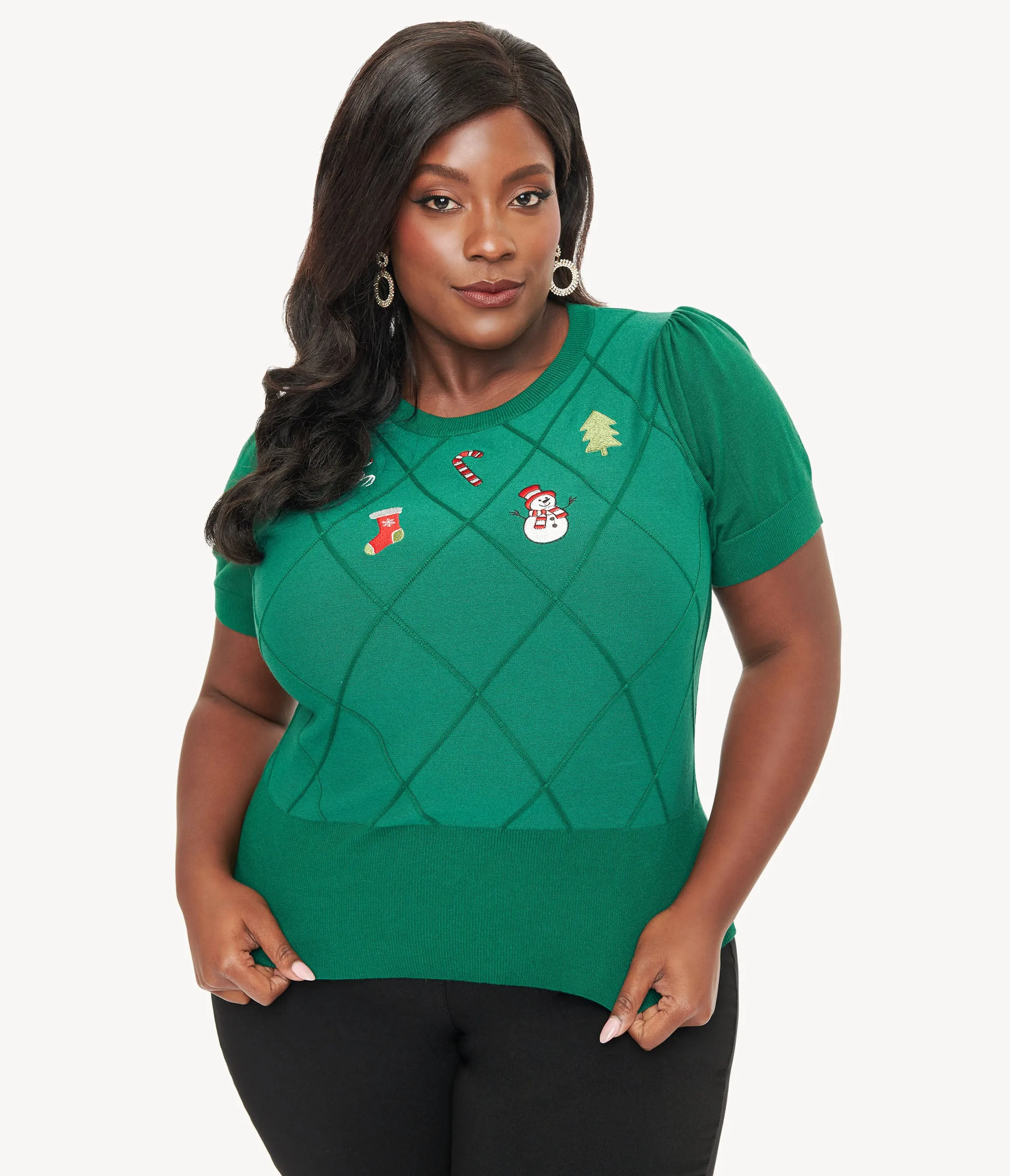 Unique Vintage Plus Size 1950s Green Christmas Embroidered Sweater sold by Unique Vintage product image thumbnail 3