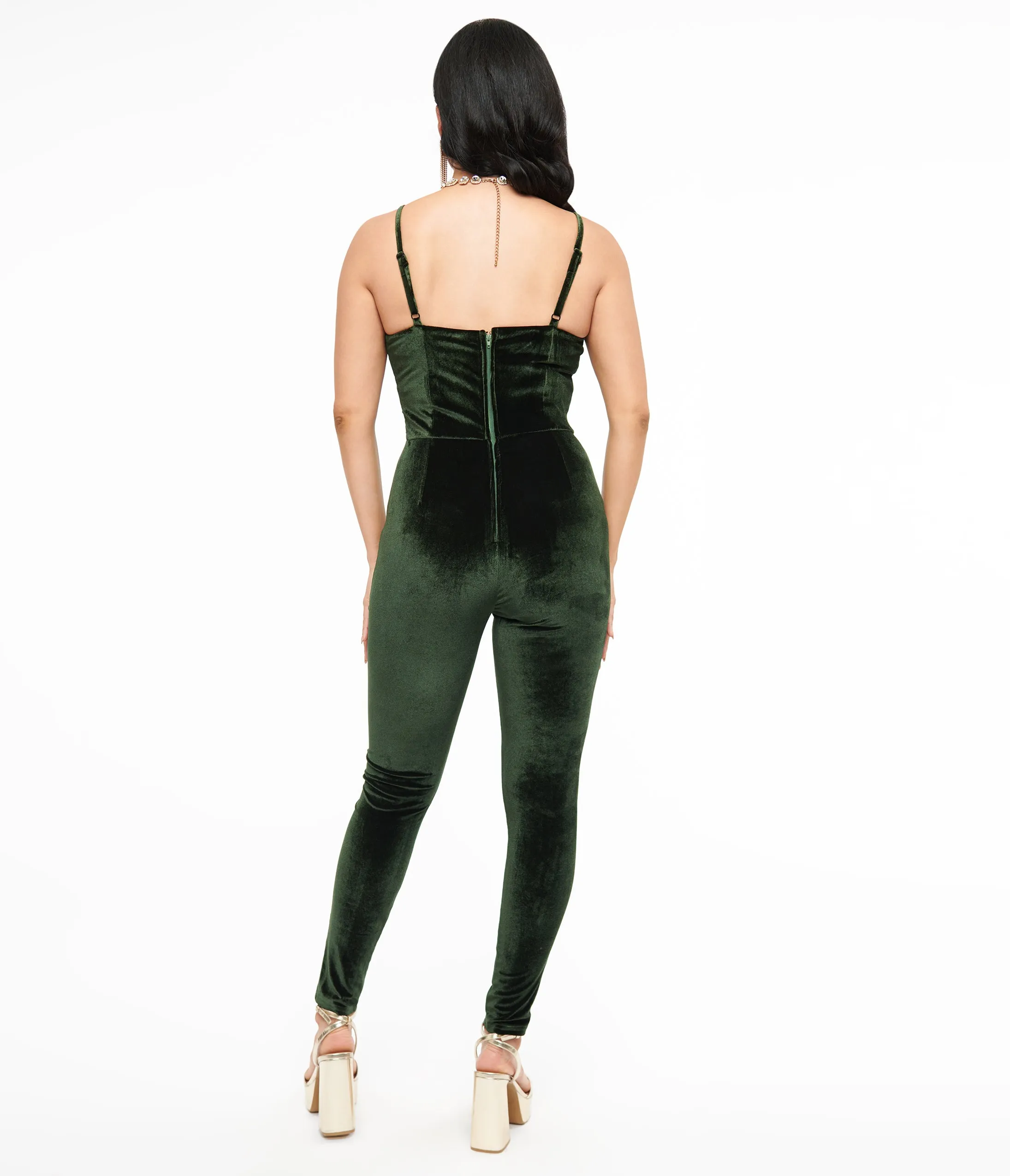 Unique Vintage 1970s Dark Green Velvet Jumpsuit sold by Unique Vintage product image thumbnail 2