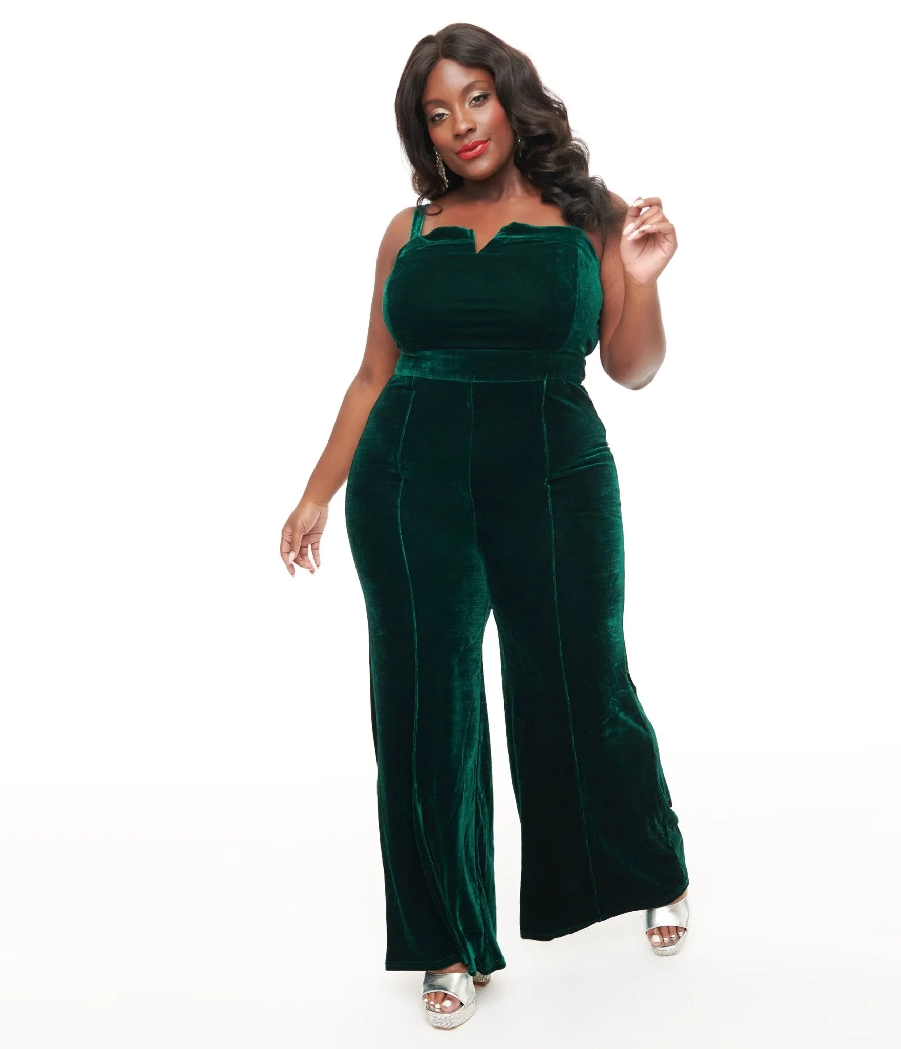 Plus Size Emerald Velvet Jumpsuit sold by Unique Vintage product image thumbnail 3