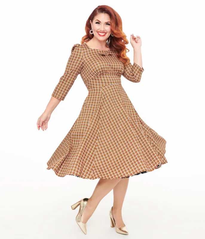Brown Check Daniella Swing Dress sold by Unique Vintage