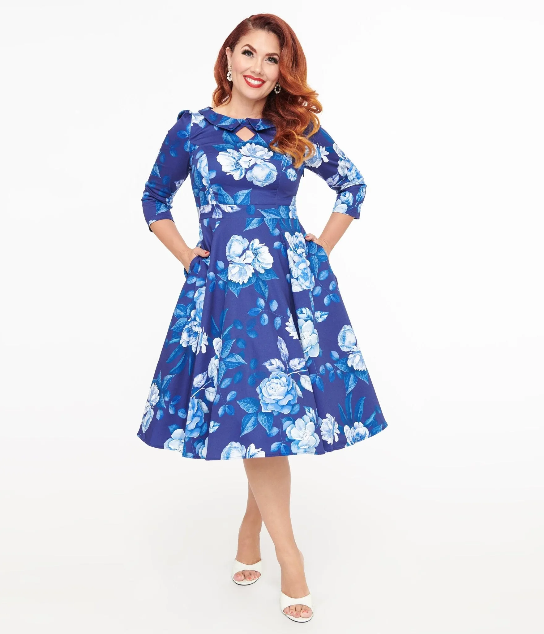 Blue & White Floral Dafney Swing Dress sold by Unique Vintage product image thumbnail 3