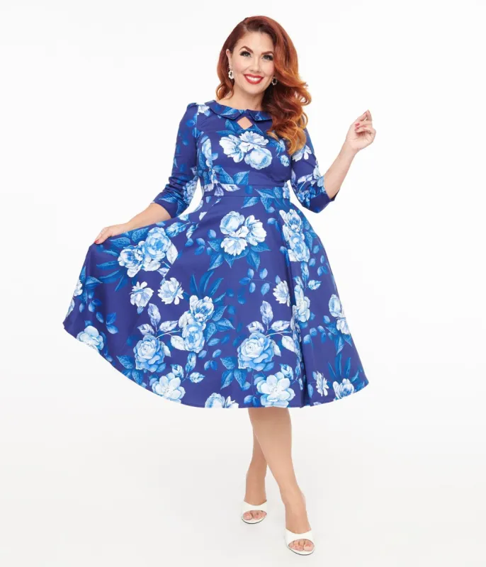 Blue & White Floral Dafney Swing Dress sold by Unique Vintage