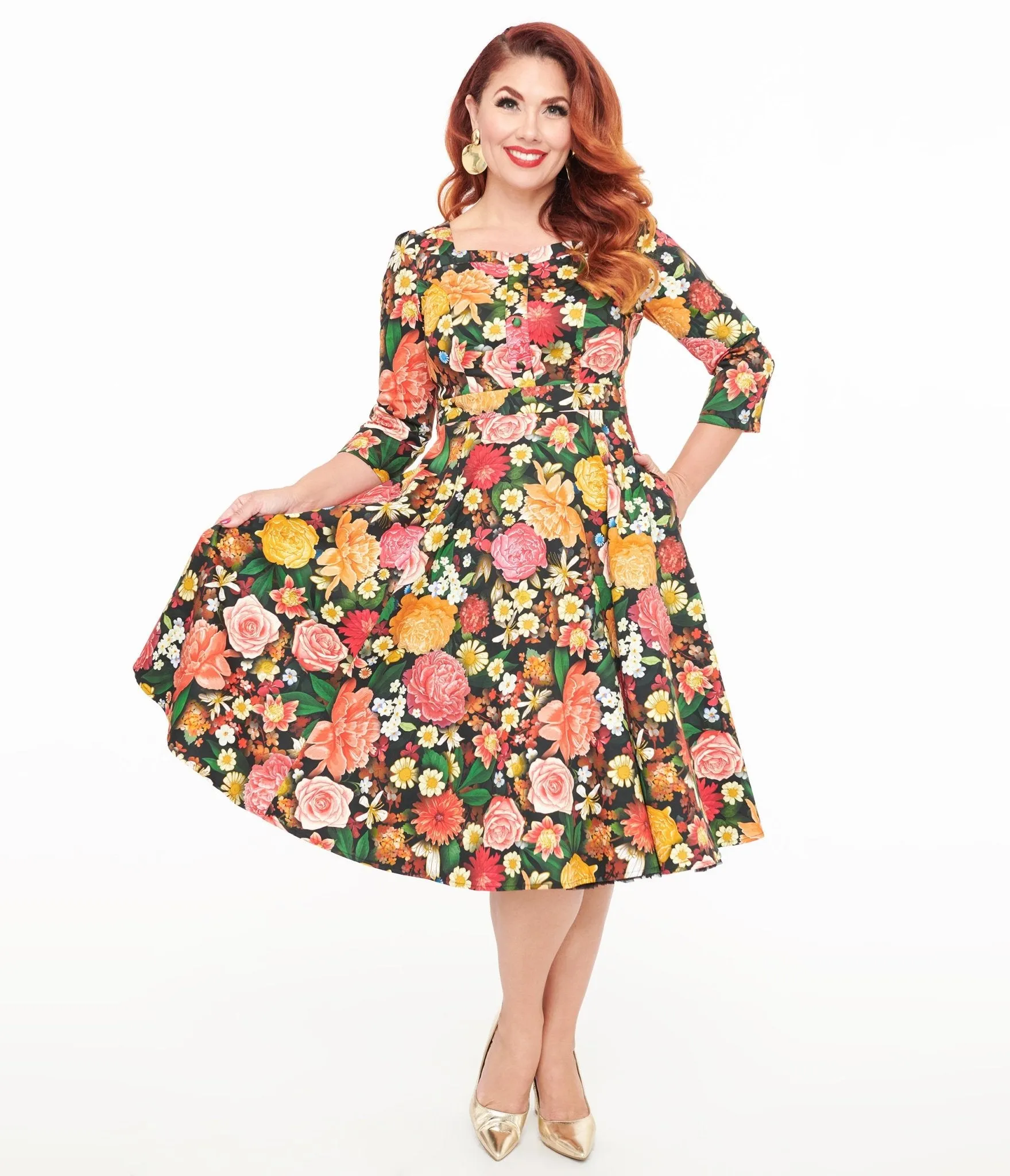 Black Floral Cassidy Swing Dress sold by Unique Vintage product image thumbnail 2