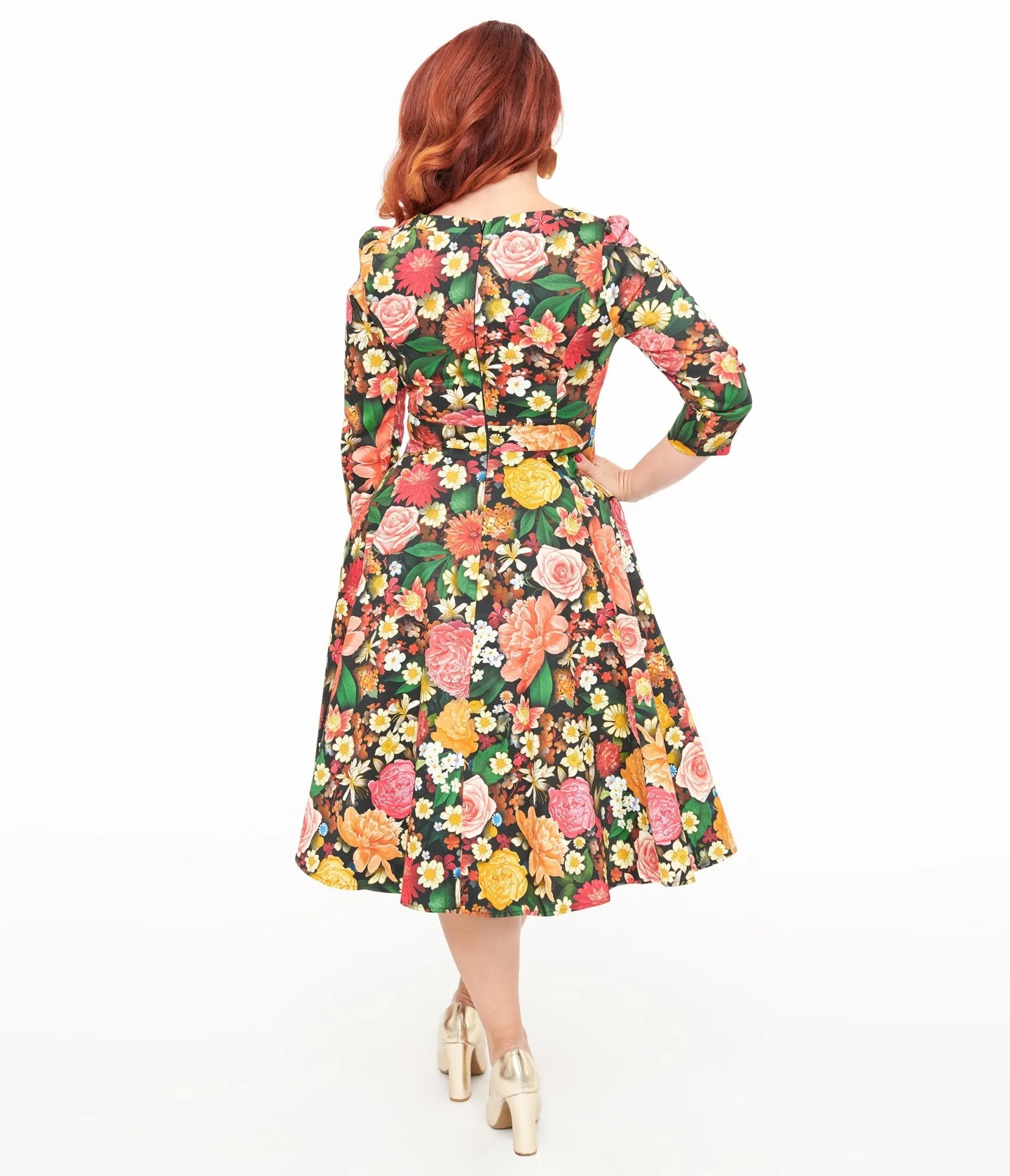 Black Floral Cassidy Swing Dress sold by Unique Vintage product image thumbnail 3