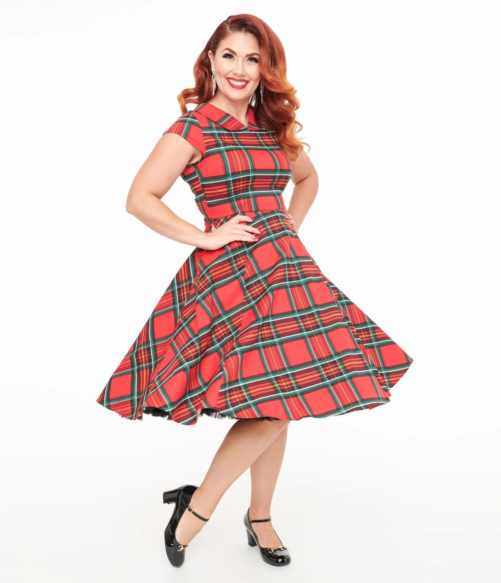 Orchid Bloom 1950s Red Plaid Swing Dress sold by Unique Vintage