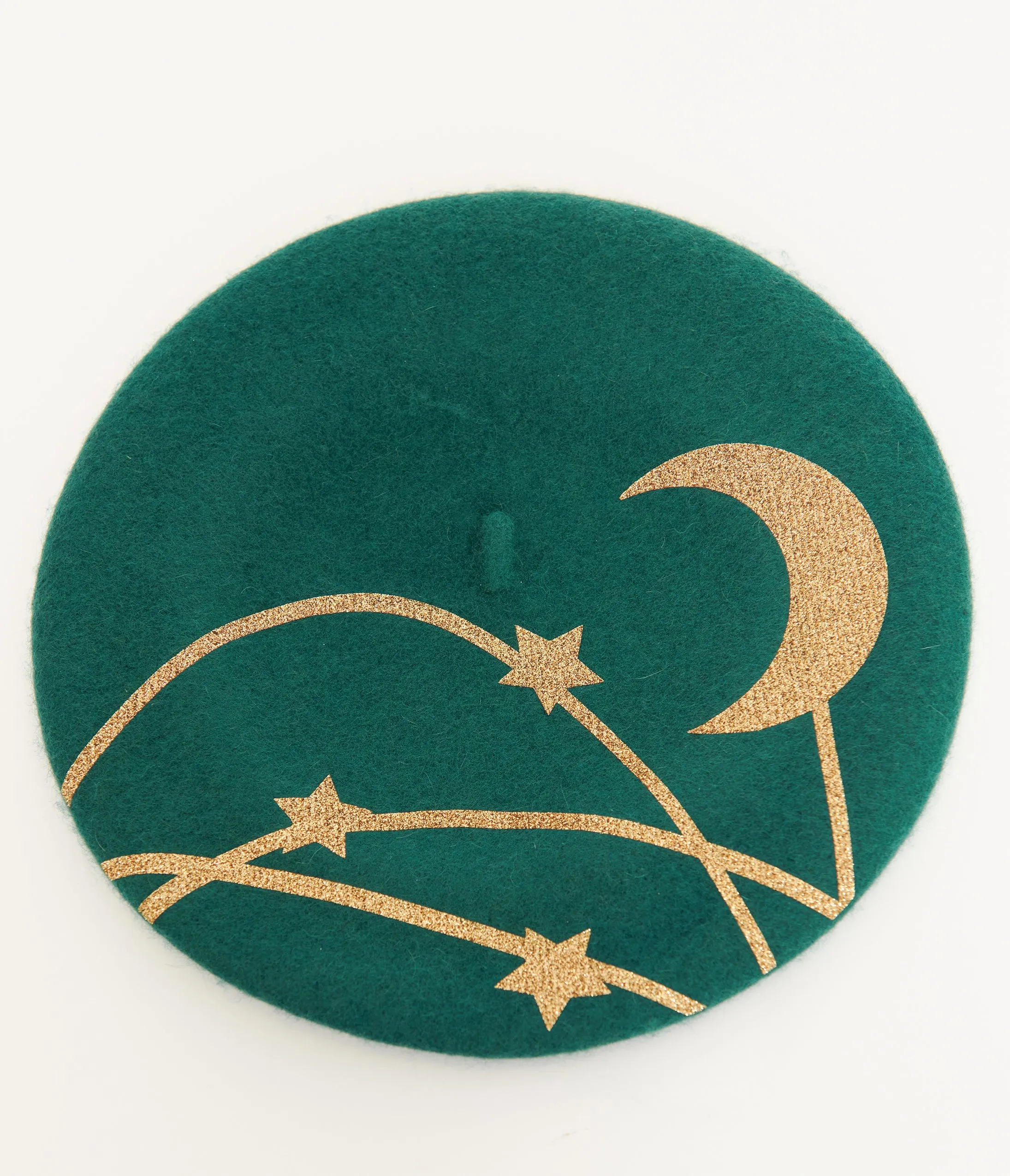Witchwood Bags Forest Green & Gold Moon & Stars Beret sold by Unique Vintage