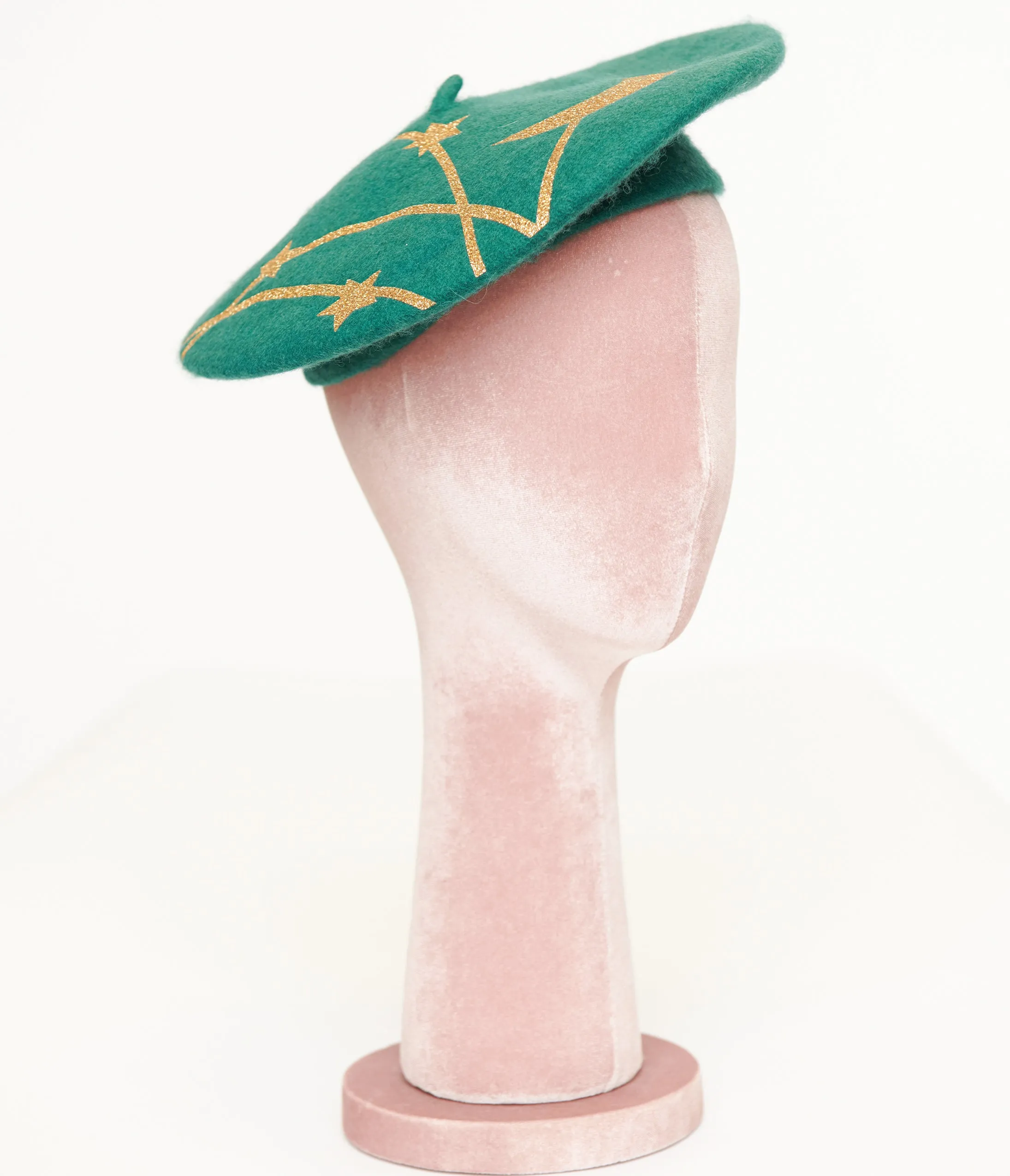 Witchwood Bags Forest Green & Gold Moon & Stars Beret sold by Unique Vintage product image thumbnail 2