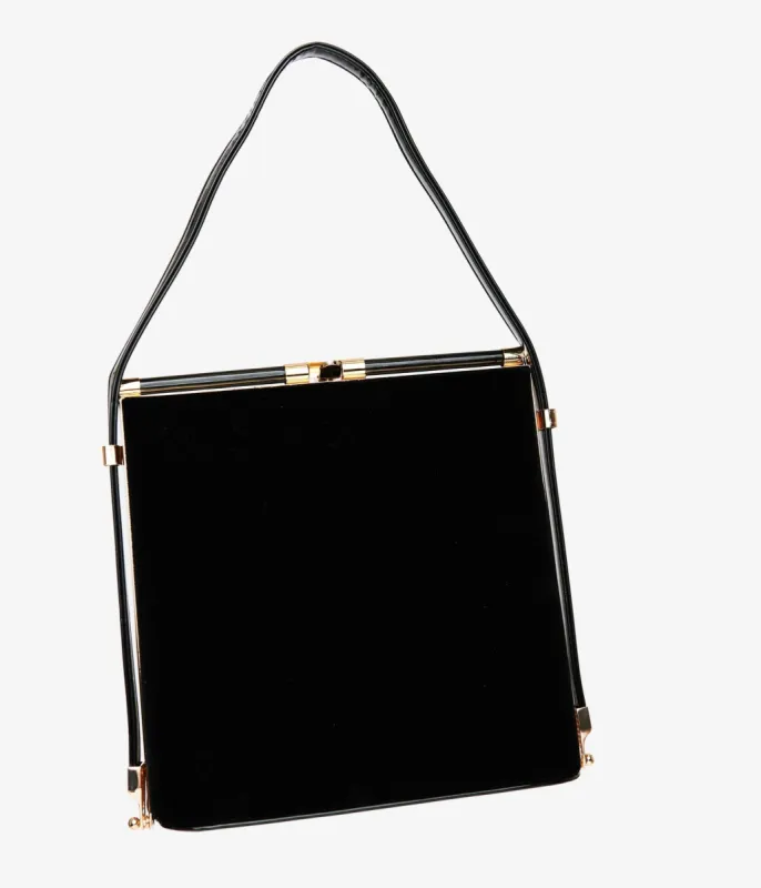 Royal Monk 1950s Black Velvet Felicia Handbag sold by Unique Vintage