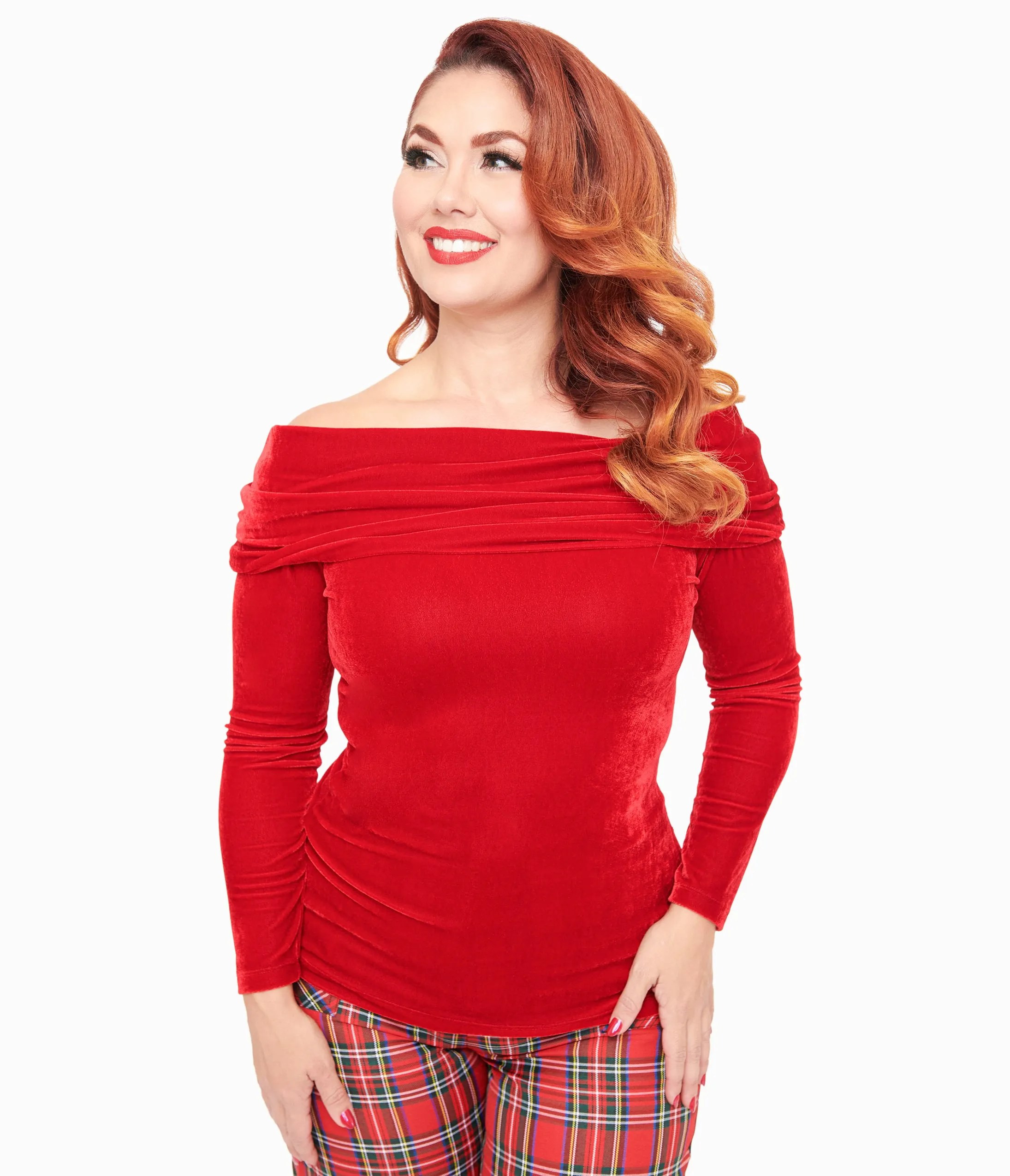 Unique Vintage 1960s Red Velvet Folded Shoulder Knit Top sold by Unique Vintage product image thumbnail 3