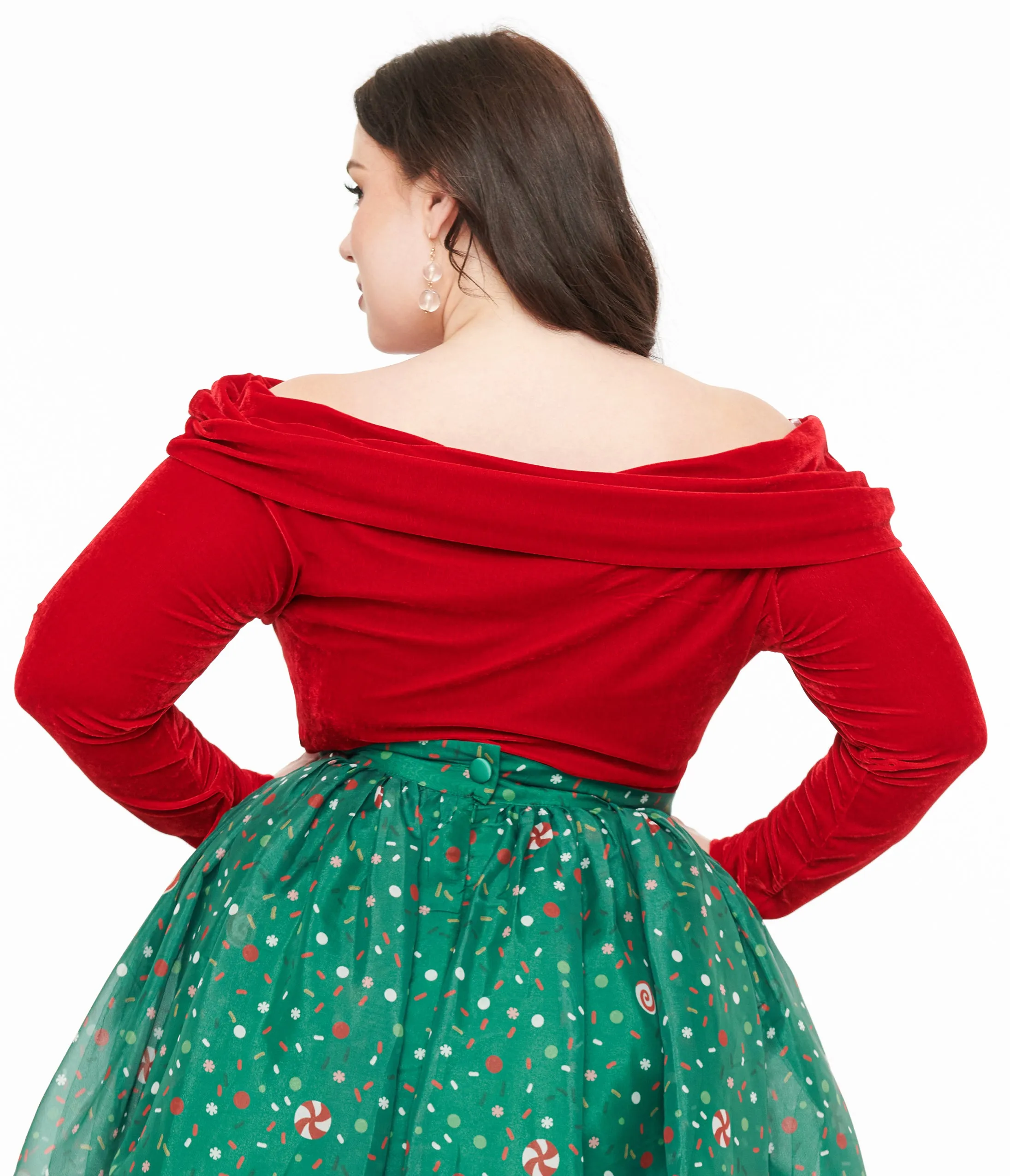 Unique Vintage Plus Size 1960s Red Velvet Folded Shoulder Knit Top sold by Unique Vintage product image thumbnail 2