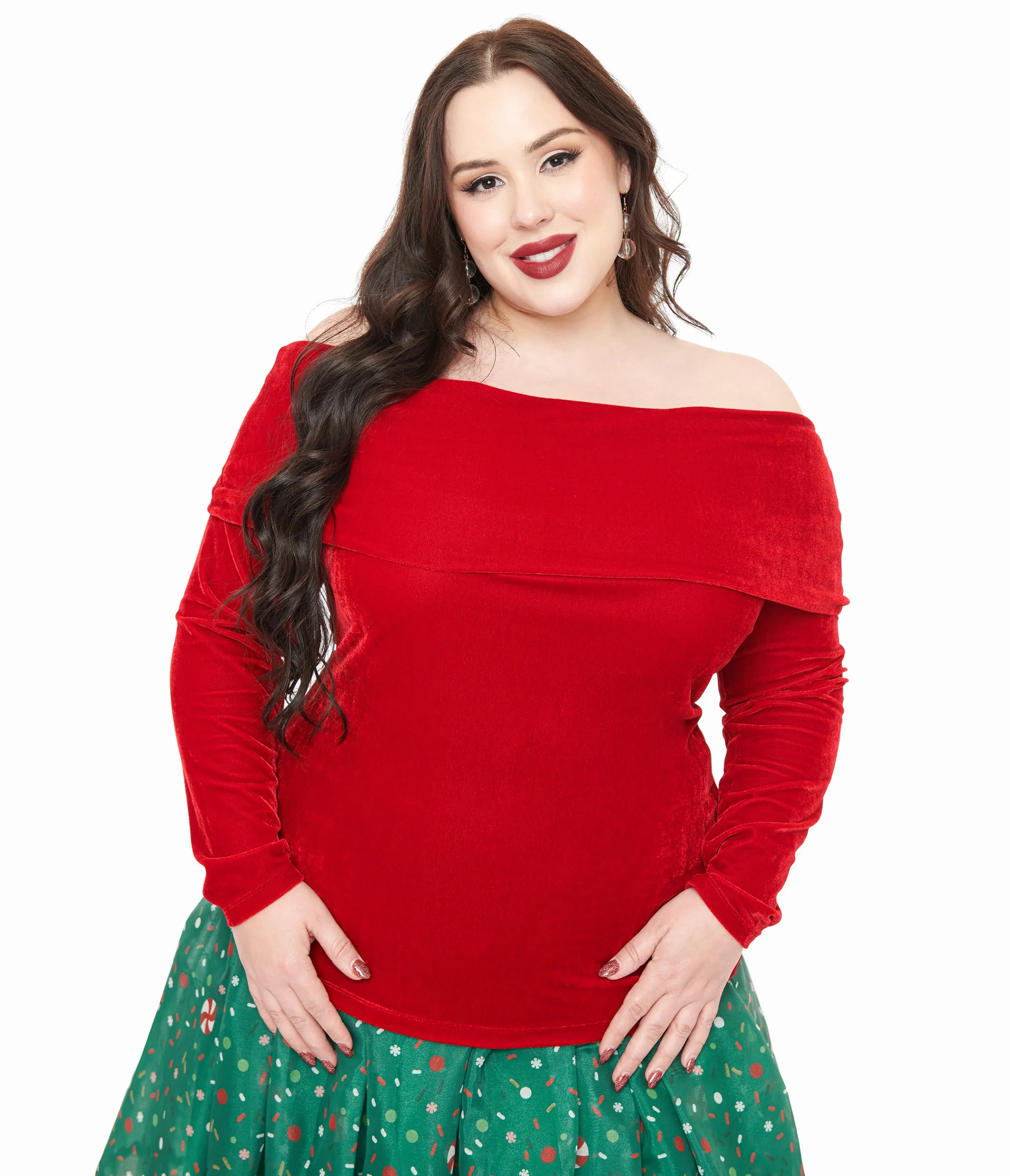 Unique Vintage Plus Size 1960s Red Velvet Folded Shoulder Knit Top sold by Unique Vintage product image thumbnail 3