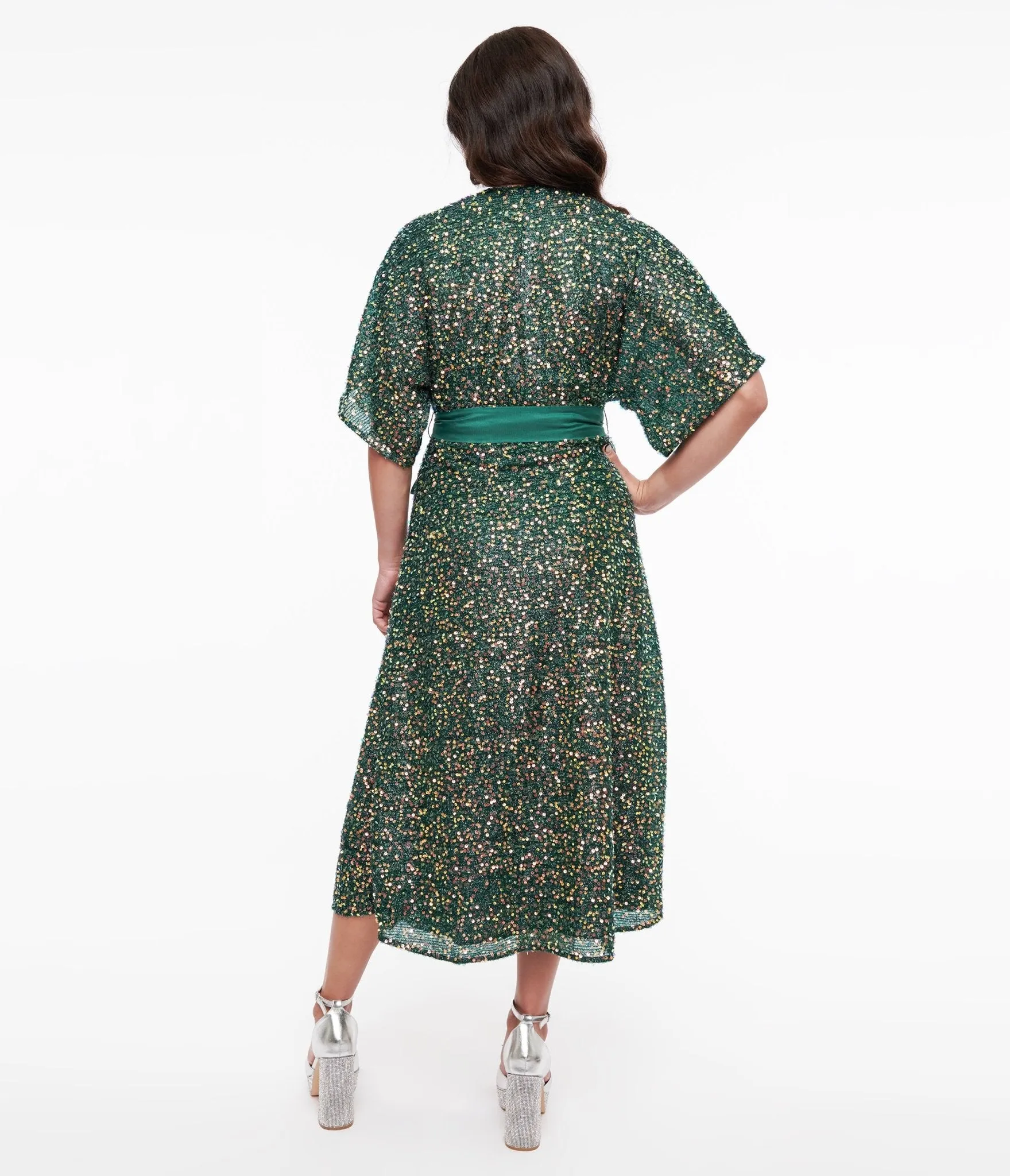 Unique Vintage 1960s Green Sequin Wrap Midi Dress sold by Unique Vintage product image thumbnail 2