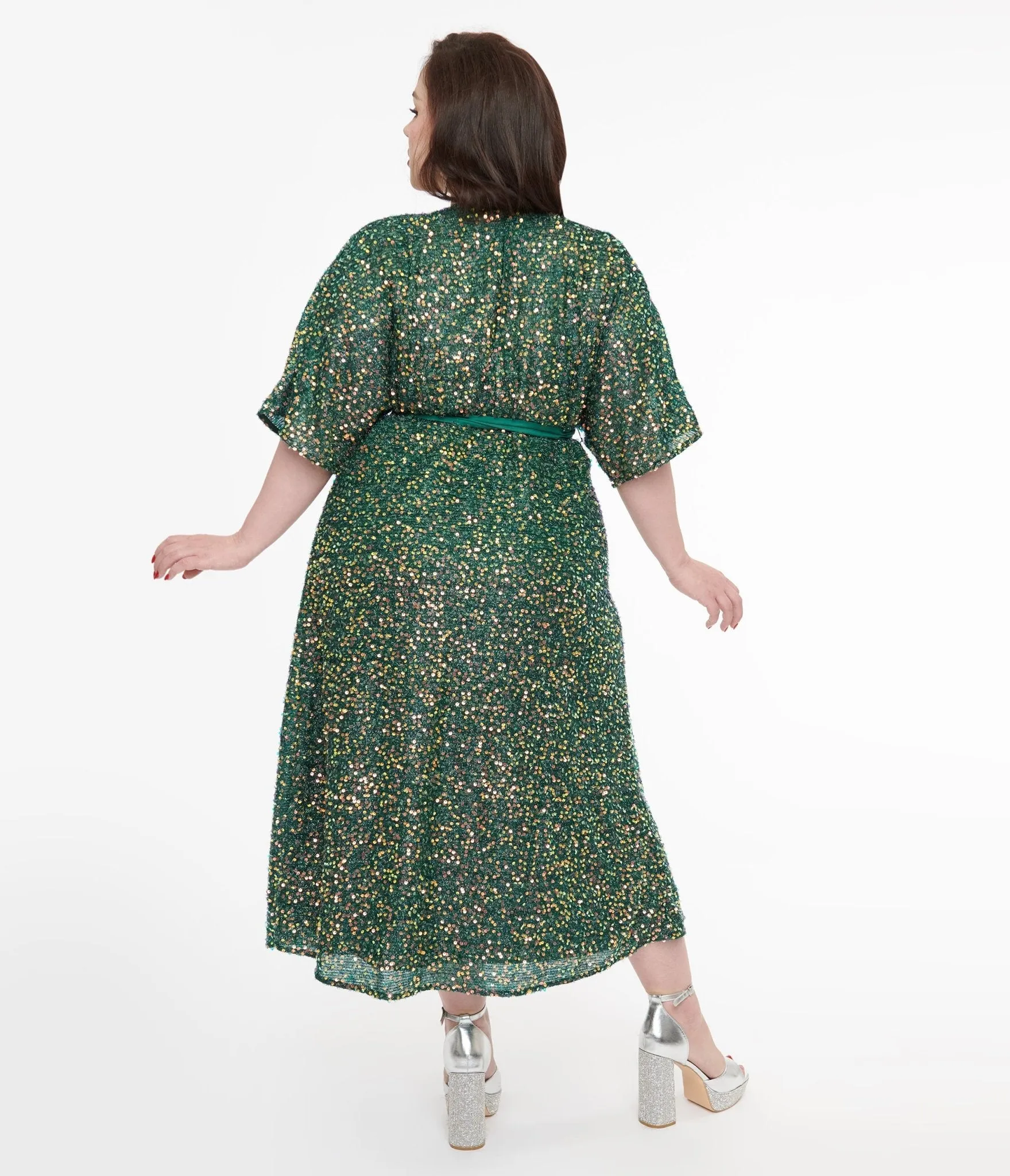 Unique Vintage Plus Size 1960s Green Sequin Wrap Midi Dress sold by Unique Vintage product image thumbnail 2