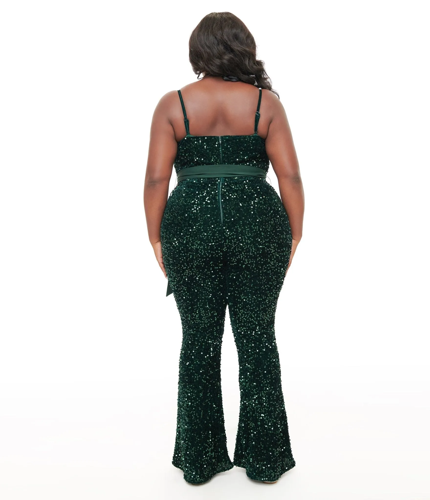 Unique Vintage Plus Size 1960s Green Sequin Flare Jumpsuit sold by Unique Vintage product image thumbnail 2