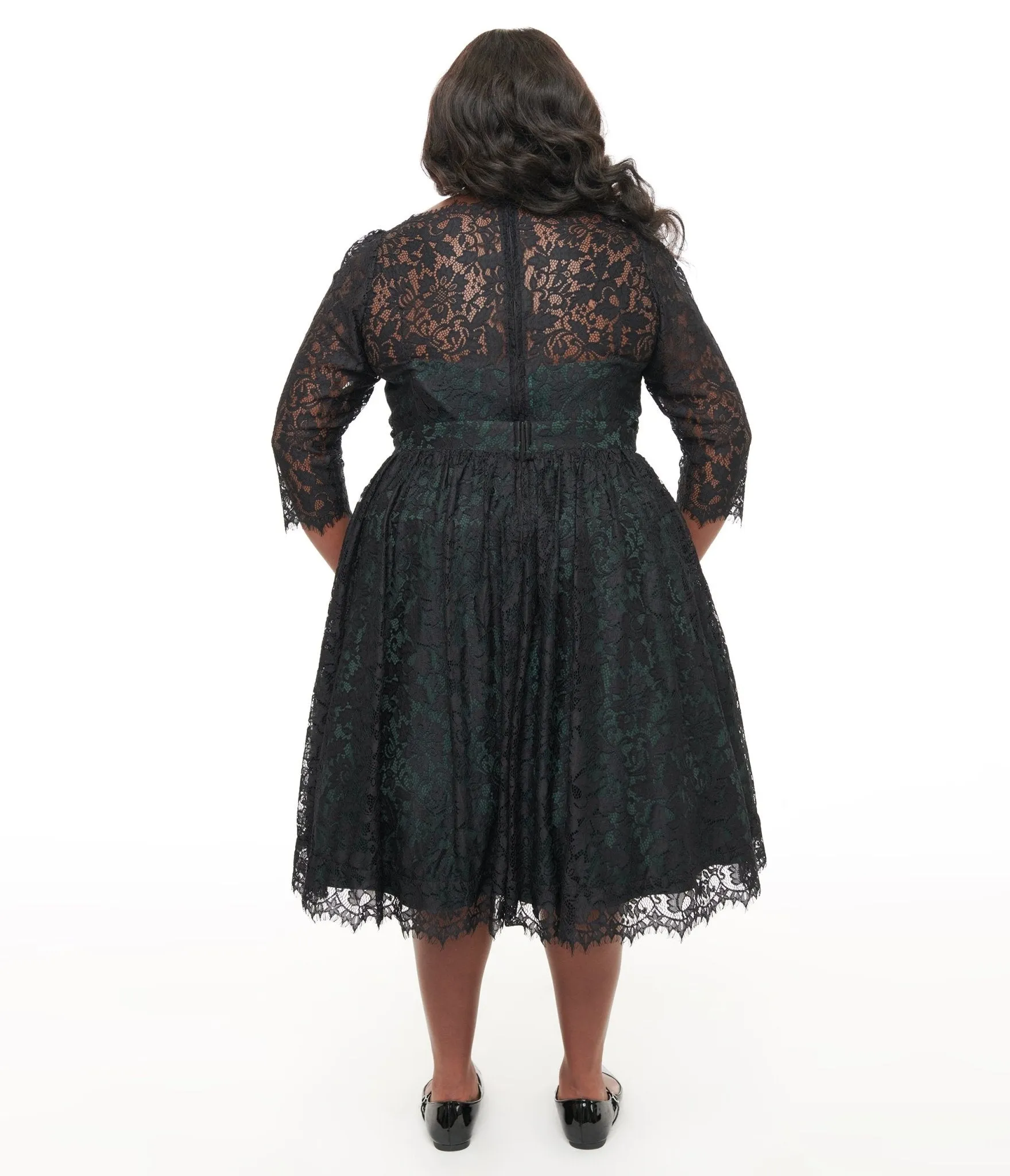 Unique Vintage Plus Size 1940s Black Lace Swing Dress sold by Unique Vintage product image thumbnail 3