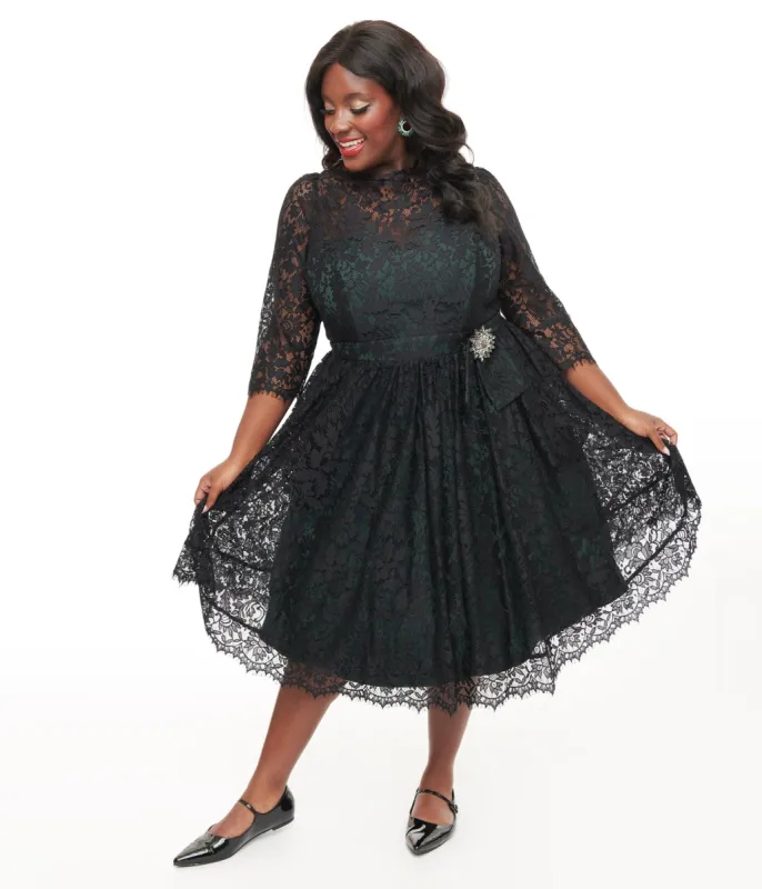 Unique Vintage Plus Size 1940s Black Lace Swing Dress sold by Unique Vintage