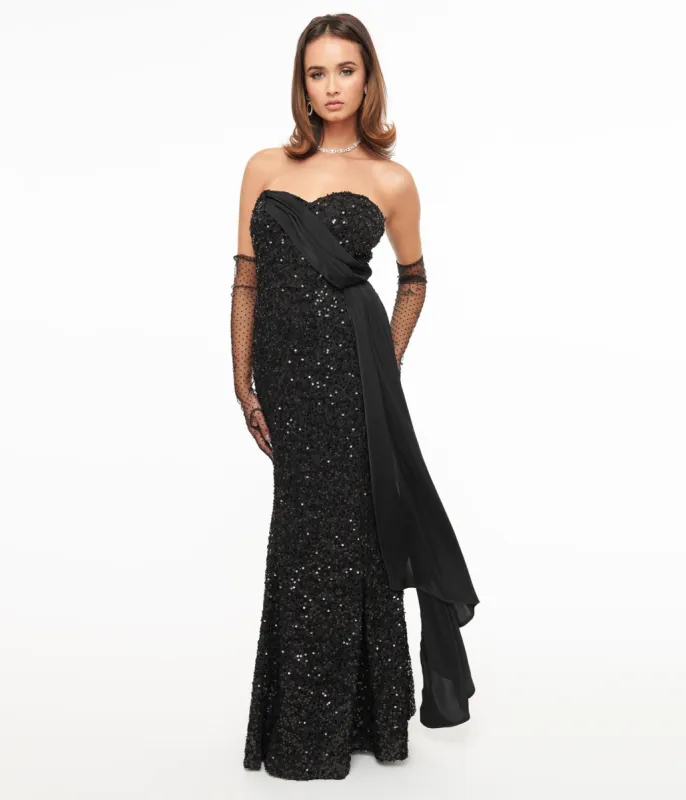 Unique Vintage 1930s Black Sequin Lace Mermaid Dress sold by Unique Vintage