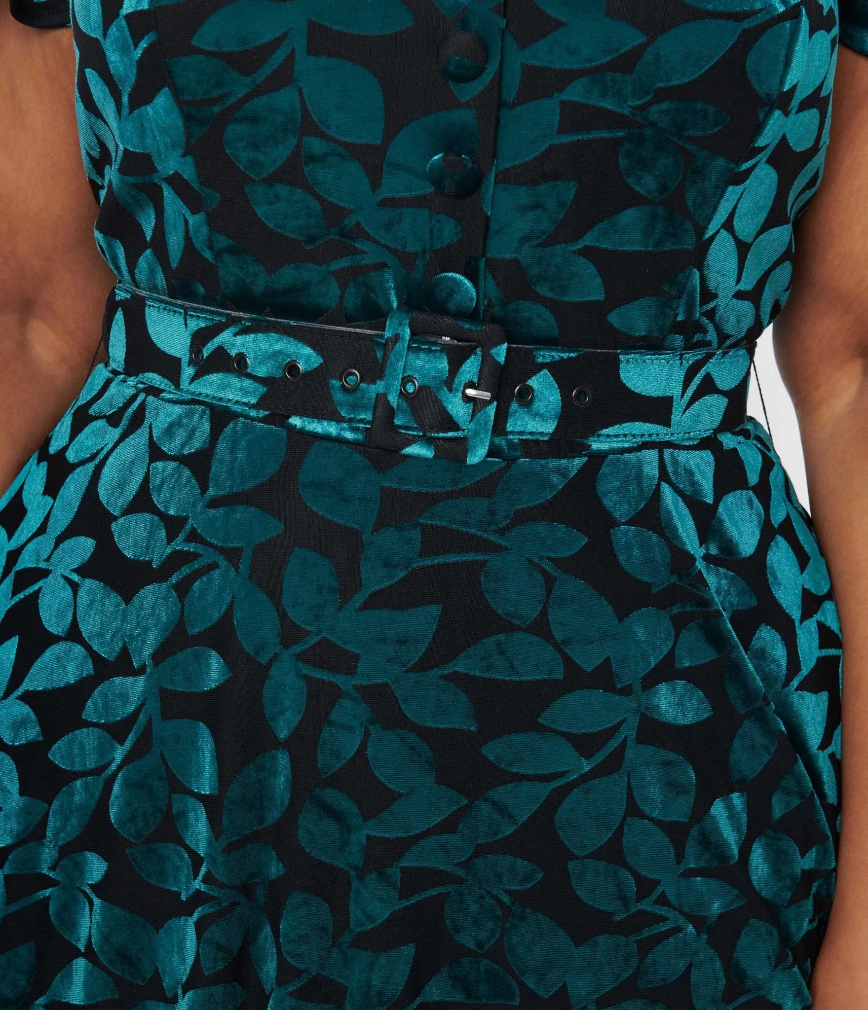 Unique Vintage Plus Size 1950s Teal & Black Velvet Burnout Capelet Swing Dress sold by Unique Vintage product image thumbnail 2