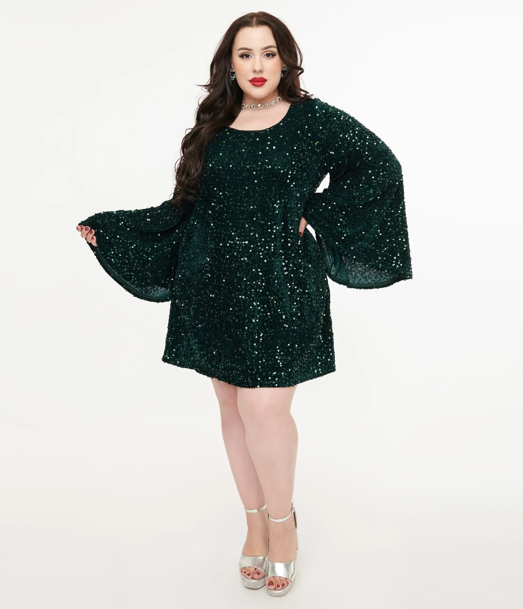Smak Parlour Plus Size 1960s Green Sequin Downtown Scene Mini Dress sold by Unique Vintage product image thumbnail 3