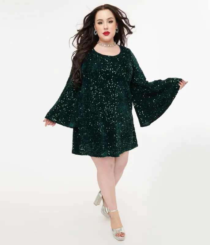 Smak Parlour Plus Size 1960s Green Sequin Downtown Scene Mini Dress sold by Unique Vintage
