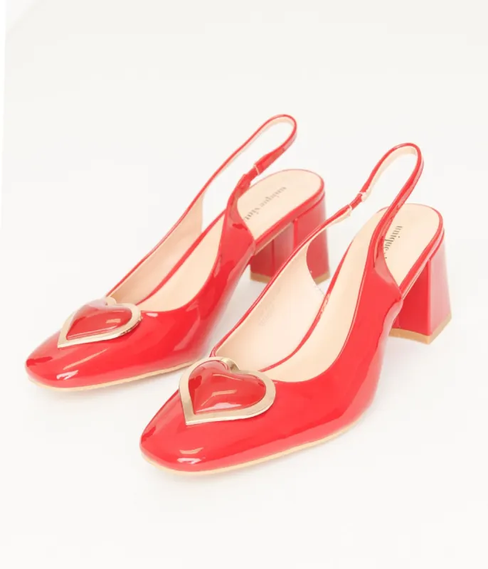 Unique Vintage Red Heart Leatherette Slingback Heels sold by Unique Vintage