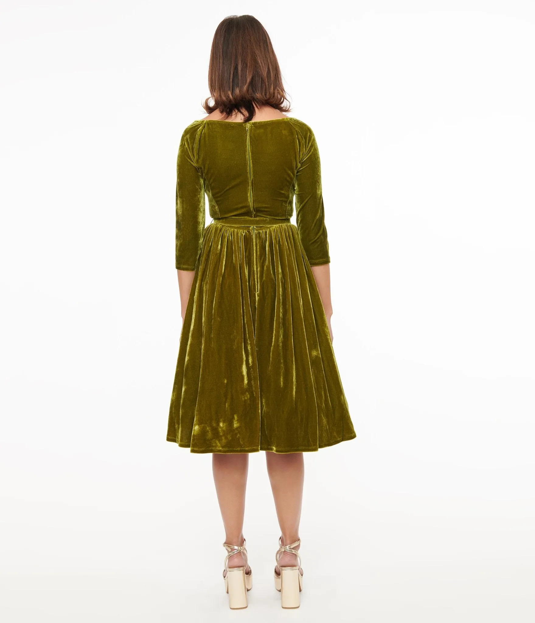Unique Vintage 1950s Chartreuse Velvet Sweetheart Swing Dress sold by Unique Vintage product image thumbnail 2